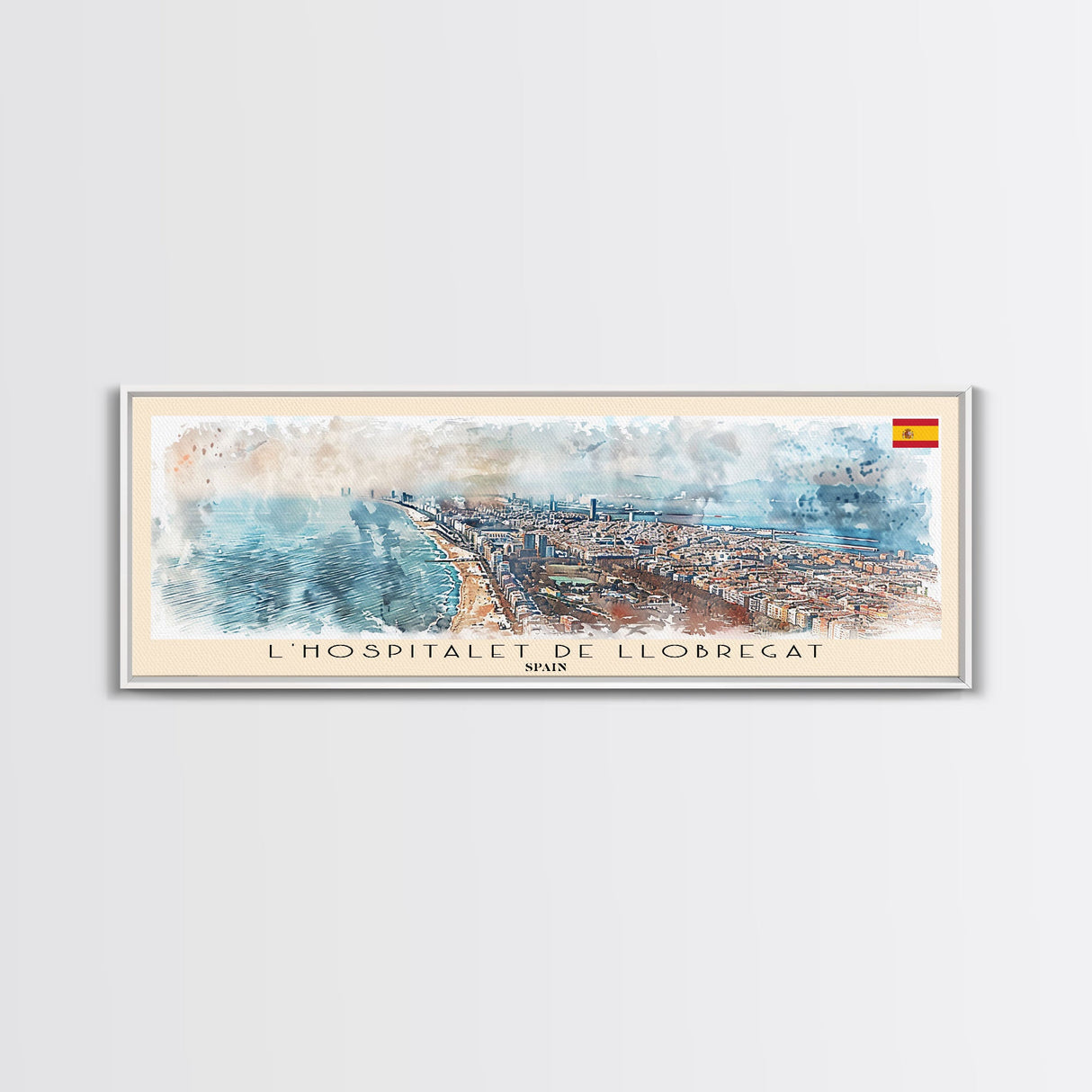 Le Hospitalet de Llobregat Spain Travel Print Wall Art, Panoramic City Art, Travel Art, Wall Decor, Vacation Gift, Framed Canvas Print Or Metal Art