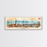 Lausanne Switzerland Travel Print Wall Art, Panoramic City Art, Travel Art, Wall Decor, Vacation Gift, Framed Canvas Print Or Metal Art