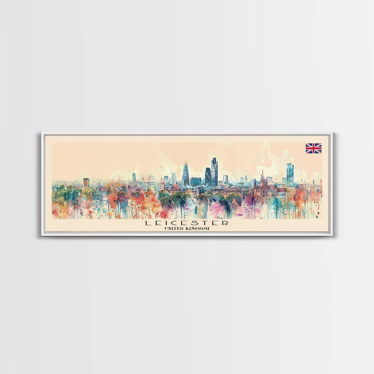 Leicester United Kingdom Travel Print Wall Art, Panoramic City Art, Travel Art, Wall Decor, Vacation Gift, Framed Canvas Print Or Metal Art