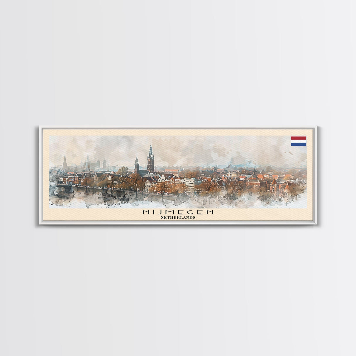 Nijmegen Netherlands Panoramic Travel Poster, Framed Canvas Print or Metal Wall Art, Travel Art, Home Decor, Panoramic Painting, Midcentury Art