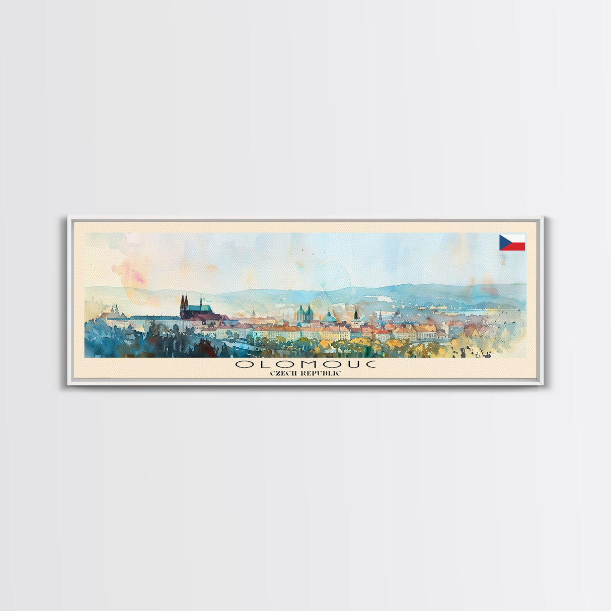 Olomouc Czech Republic Travel Art, City Art, Framed Canvas Print or Metal Wall Art, Europe Travel Poster, Panoramic Wall Art, Extra Wide Wall Art