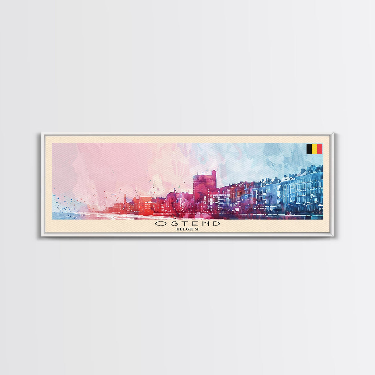 Ostend Belgium Panoramic Travel Poster, Framed Canvas Print or Metal Wall Art, Travel Art, Home Decor, Panoramic Painting, Midcentury Art