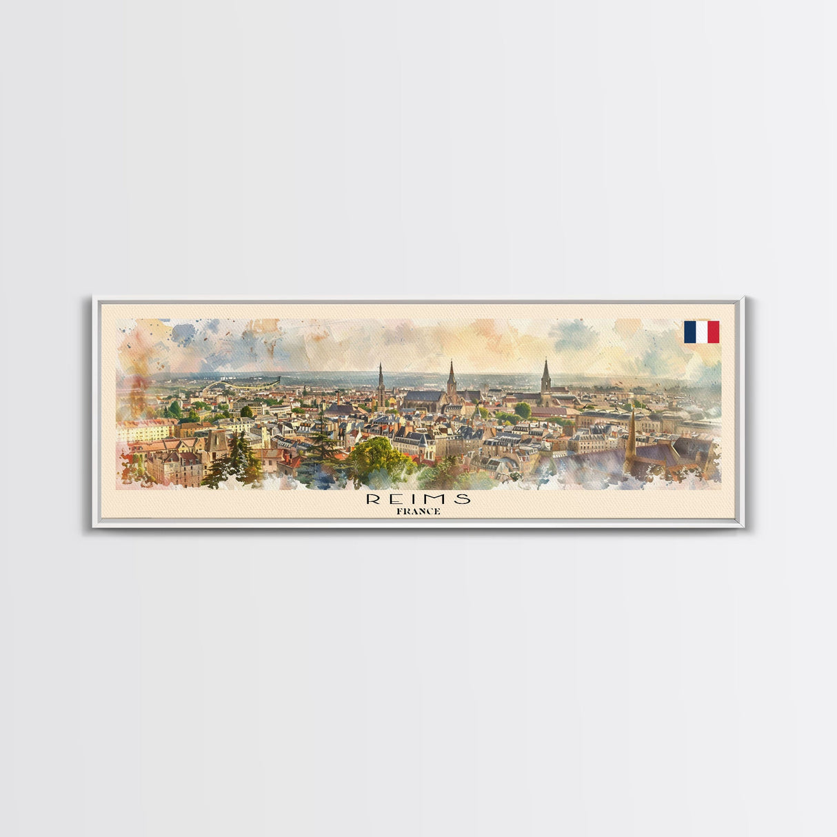 Reims France Travel Art, City Art, Framed Canvas Print or Metal Wall Art, Europe Travel Poster, Panoramic Wall Art, Extra Wide Wall Art