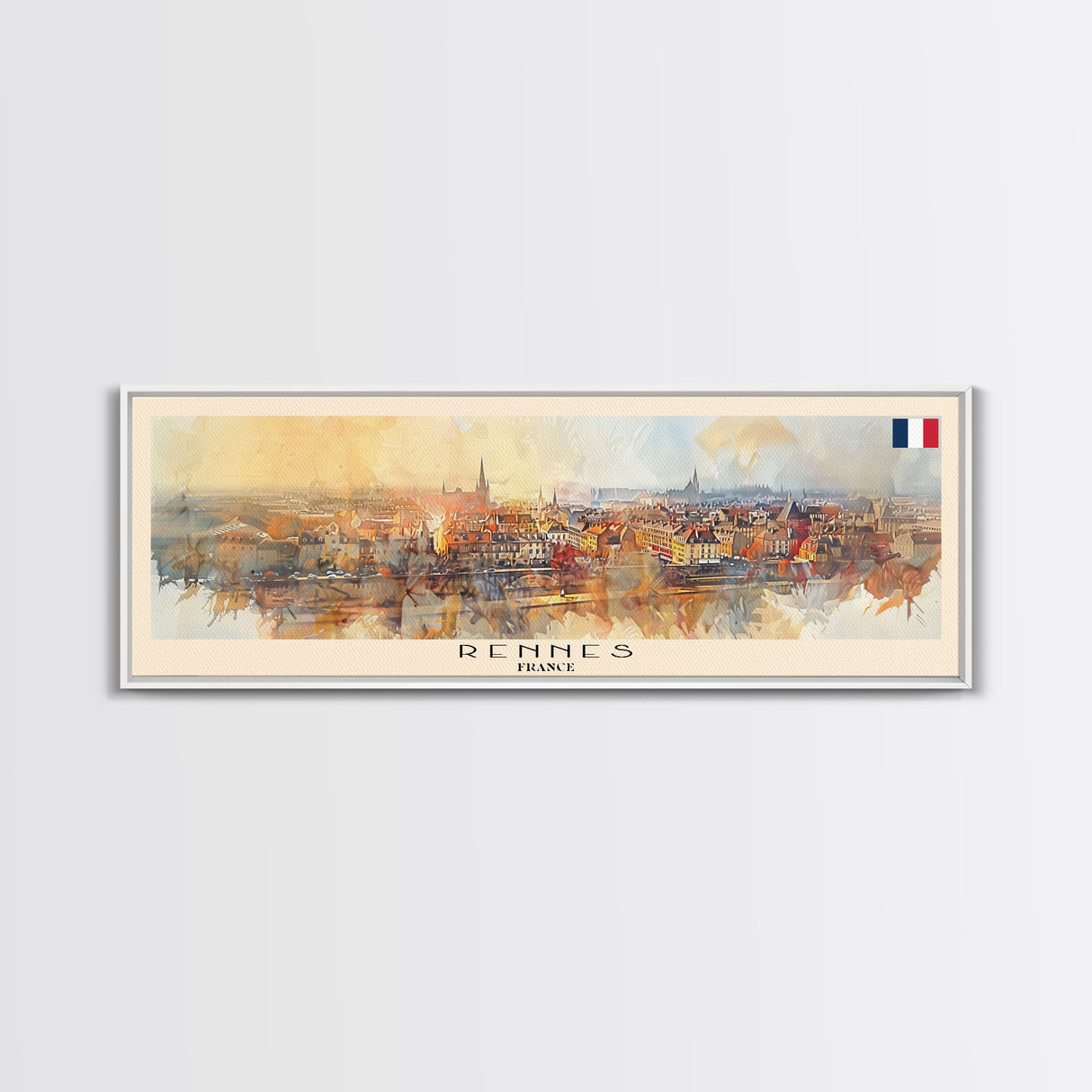 Rennes France Panoramic Travel Poster, Framed Canvas Print or Metal Wall Art, Travel Art, Home Decor, Panoramic Painting, Midcentury Art