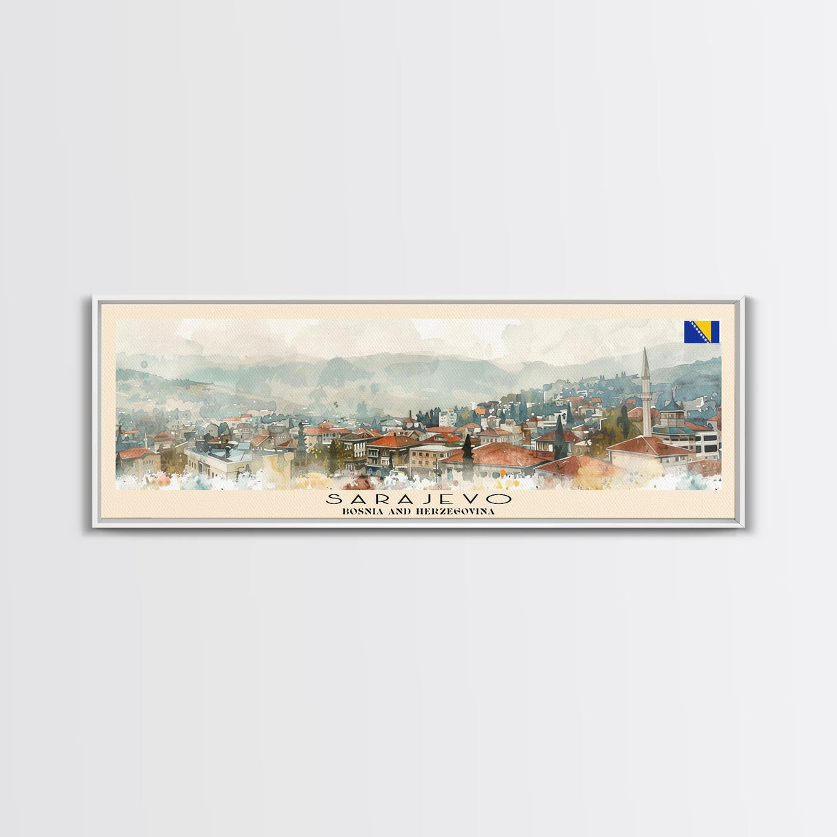 Sarajevo Bosnia Travel Art, City Art, Framed Canvas Print or Metal Wall Art, Europe Travel Poster, Panoramic Wall Art, Extra Wide Wall Art