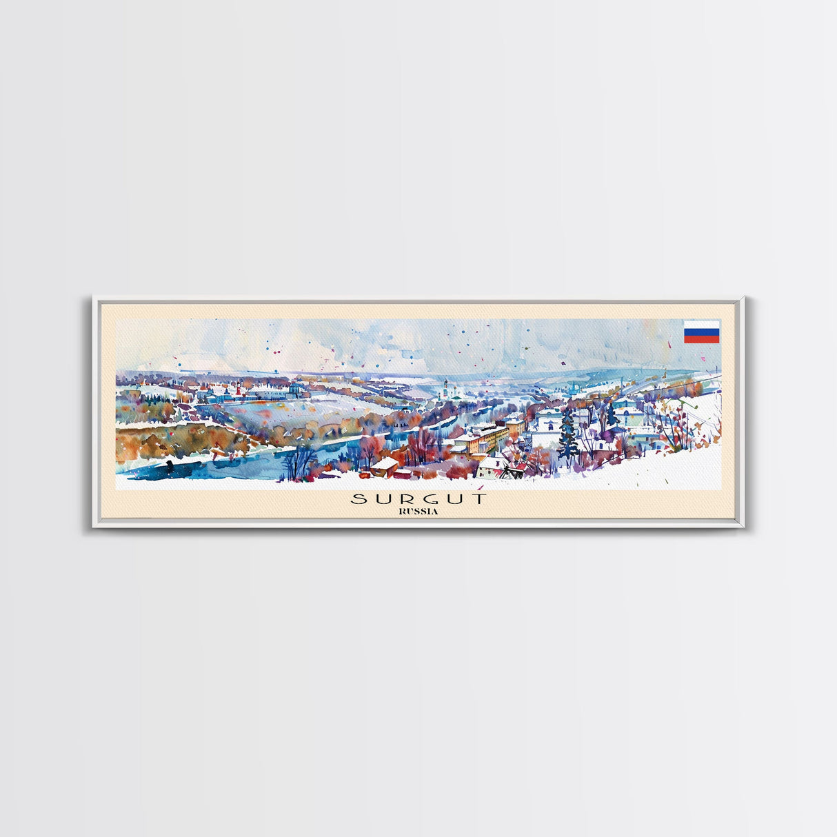 Surgut Russia Panoramic Travel Poster, Framed Canvas Print or Metal Wall Art, Travel Art, Home Decor, Panoramic Painting, Midcentury Art