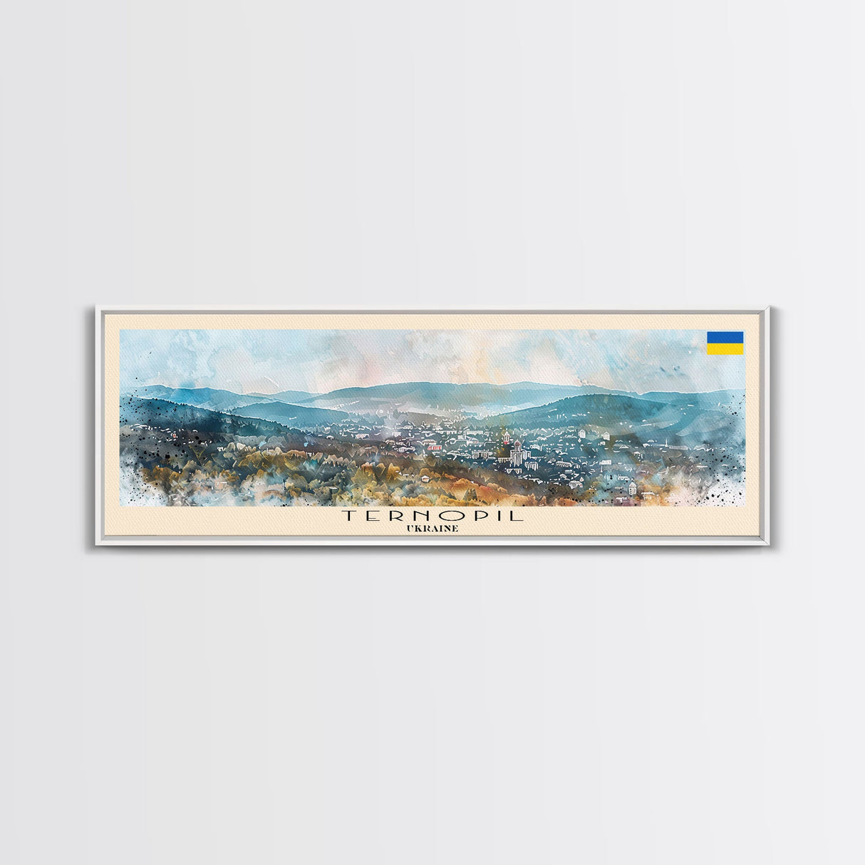 Ternopil Ukraine Panoramic Travel Poster, Framed Canvas Print or Metal Wall Art, Travel Art, Home Decor, Panoramic Painting, Midcentury Art