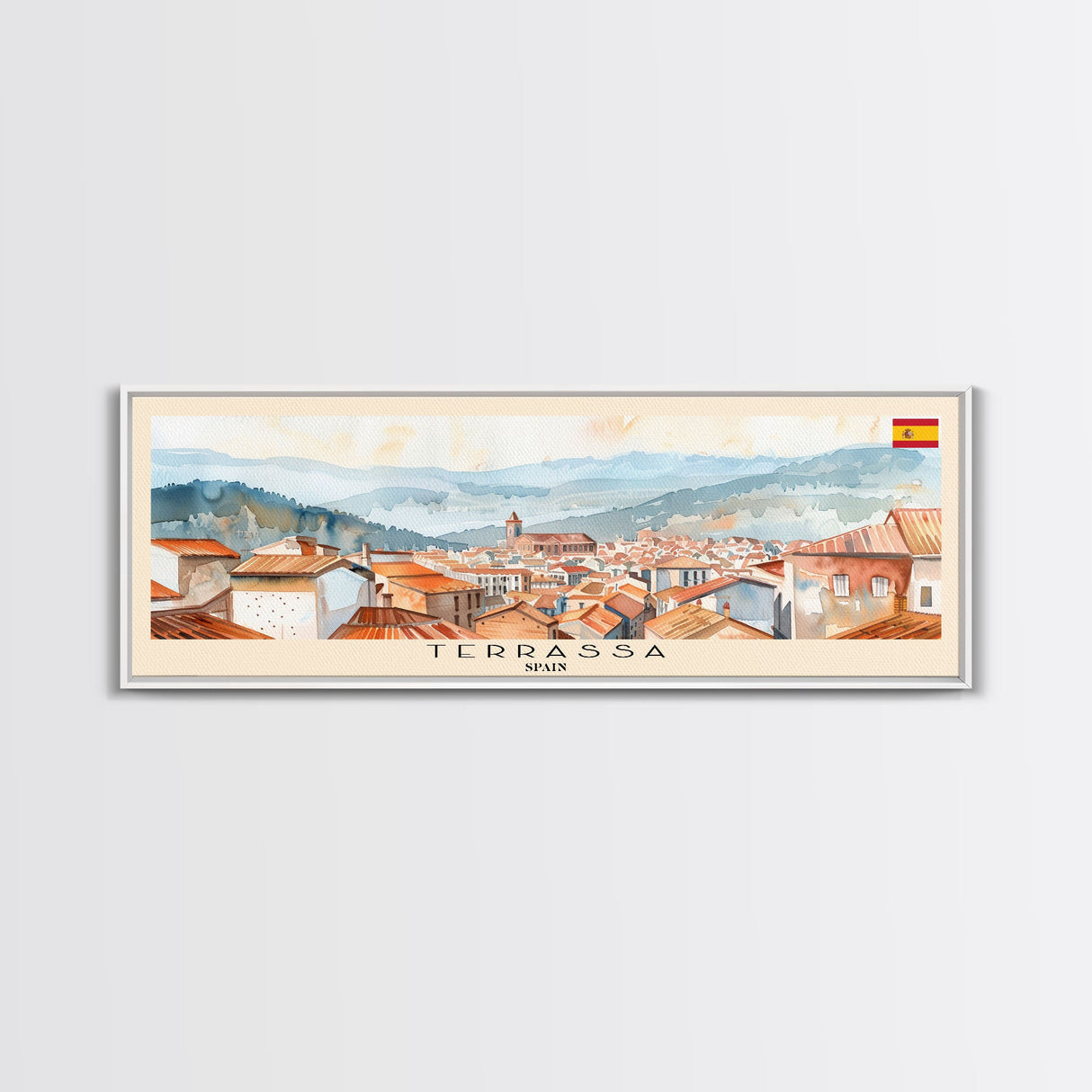 Terrassa Spain Wall Art, Panoramic Travel Poster, Panoramic Framed Canvas Print, City Wall Art, Wall Hanging Home Decor, Travel Art