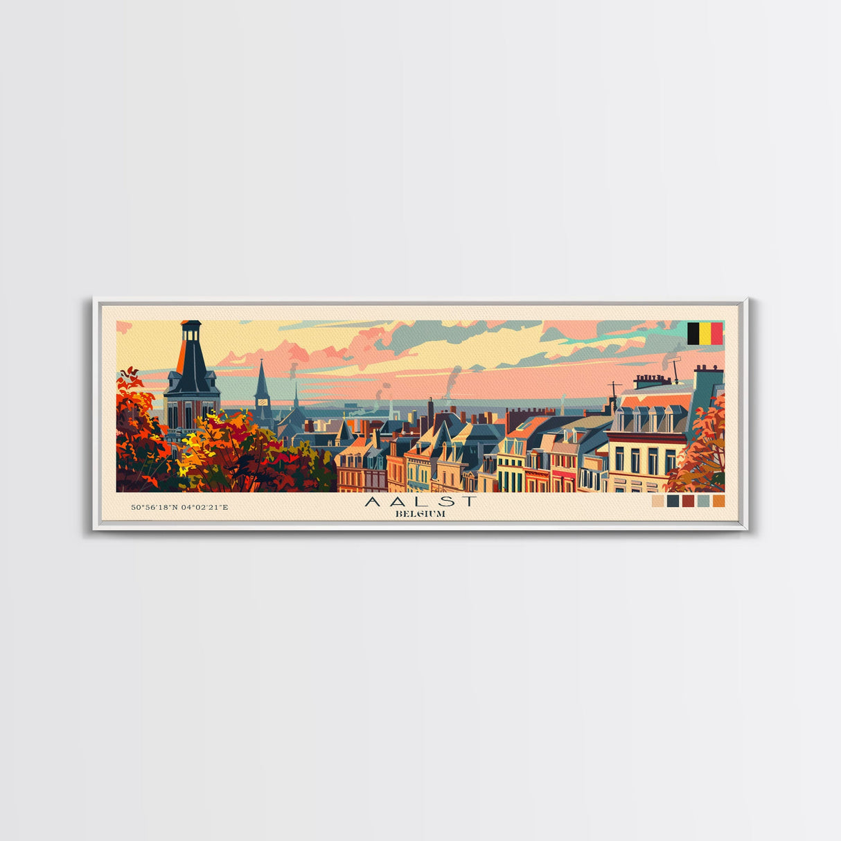 Aalst Belgium Travel Print Wall Art, Panoramic City Art, Travel Art, Wall Decor, Vacation Gift, Framed Canvas Print Or Metal Art