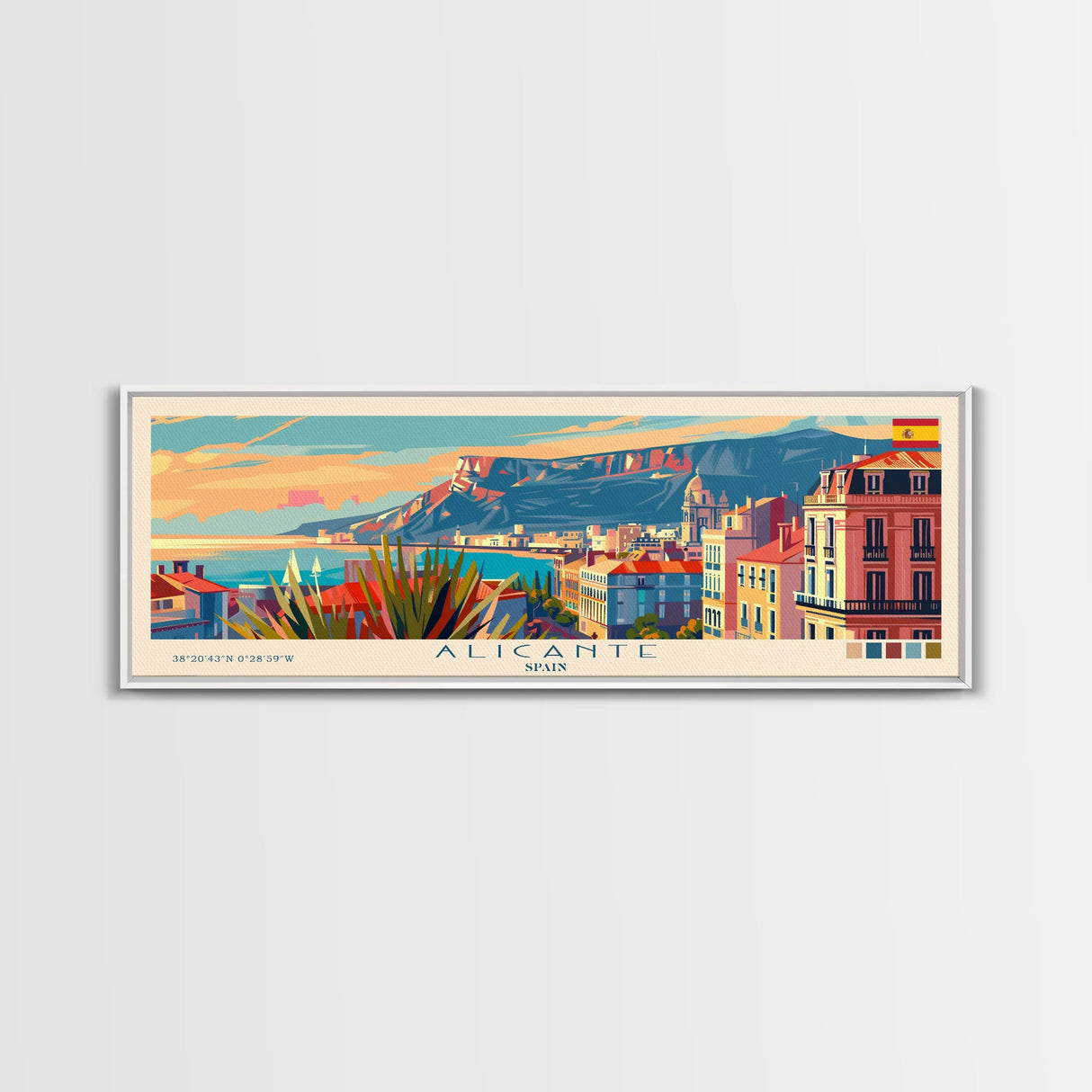 Alicante Spain Travel Print Wall Art, Panoramic City Art, Travel Art, Wall Decor, Vacation Gift, Framed Canvas Print Or Metal Art