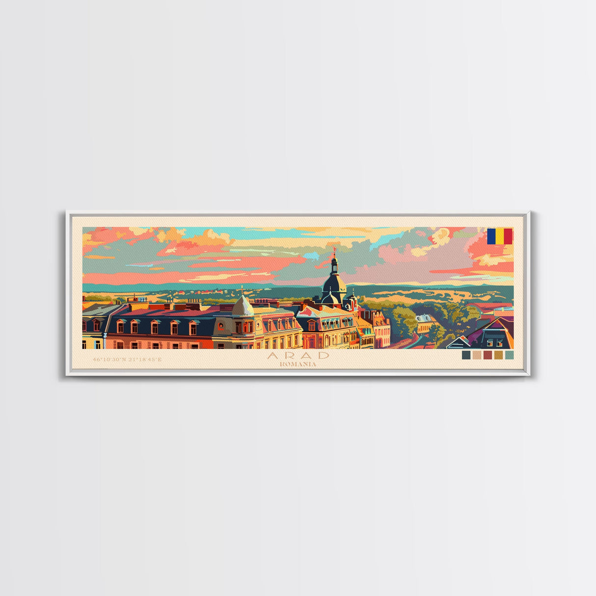 Arad Romania Travel Art, City Art, Framed Canvas Print or Metal Wall Art, Europe Travel Poster, Panoramic Wall Art, Extra Wide Wall Art