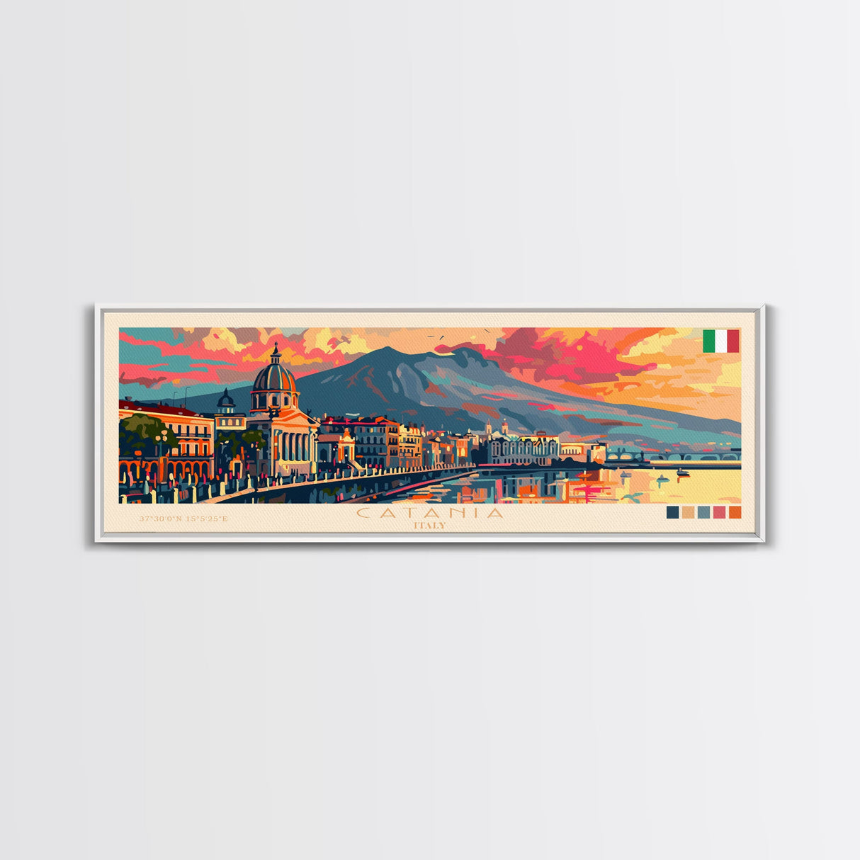 Catania Italy Travel Print Wall Art, Panoramic City Art, Travel Art, Wall Decor, Vacation Gift, Framed Canvas Print Or Metal Art