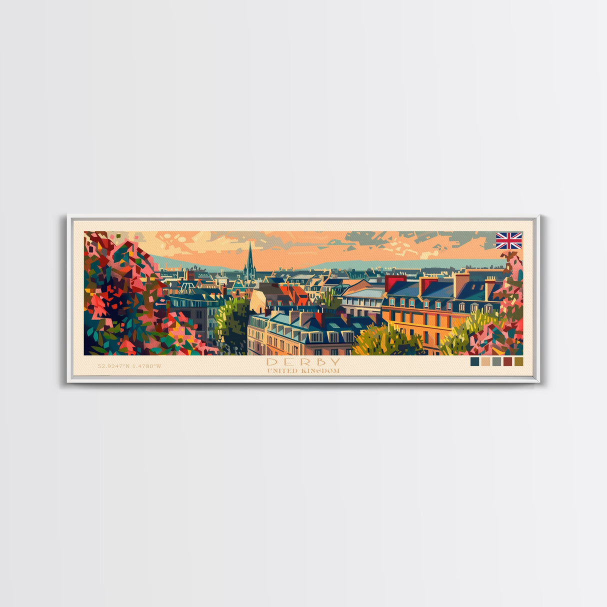 Derby United Kingdom Travel Print Wall Art, Panoramic City Art, Travel Art, Wall Decor, Vacation Gift, Framed Canvas Print Or Metal Art