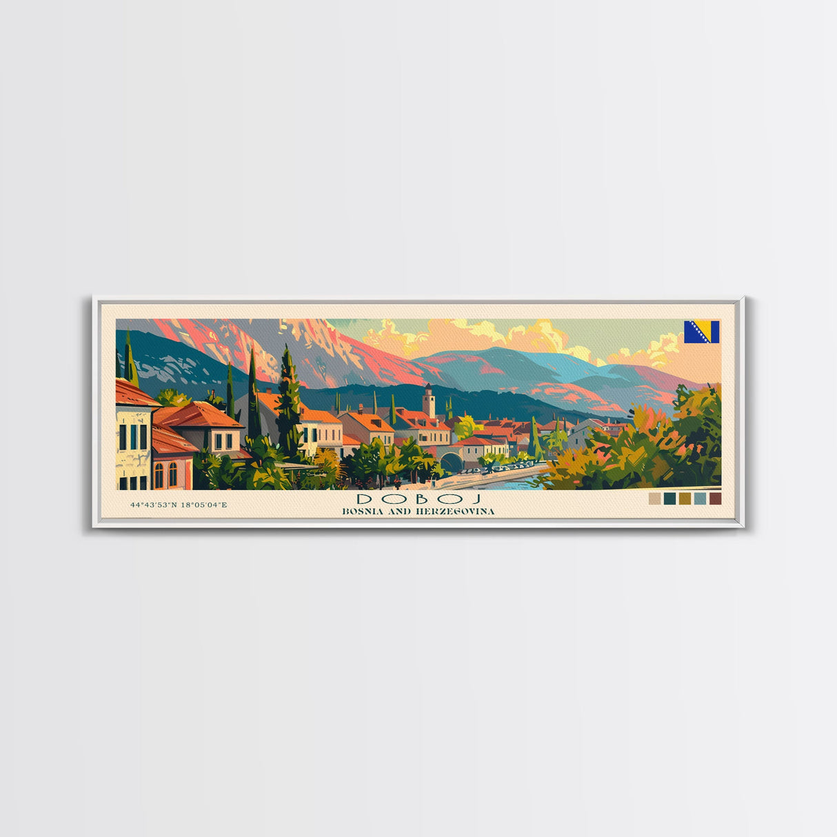 Doboj Bosnia Travel Print Wall Art, Panoramic City Art, Travel Art, Wall Decor, Vacation Gift, Framed Canvas Print Or Metal Art