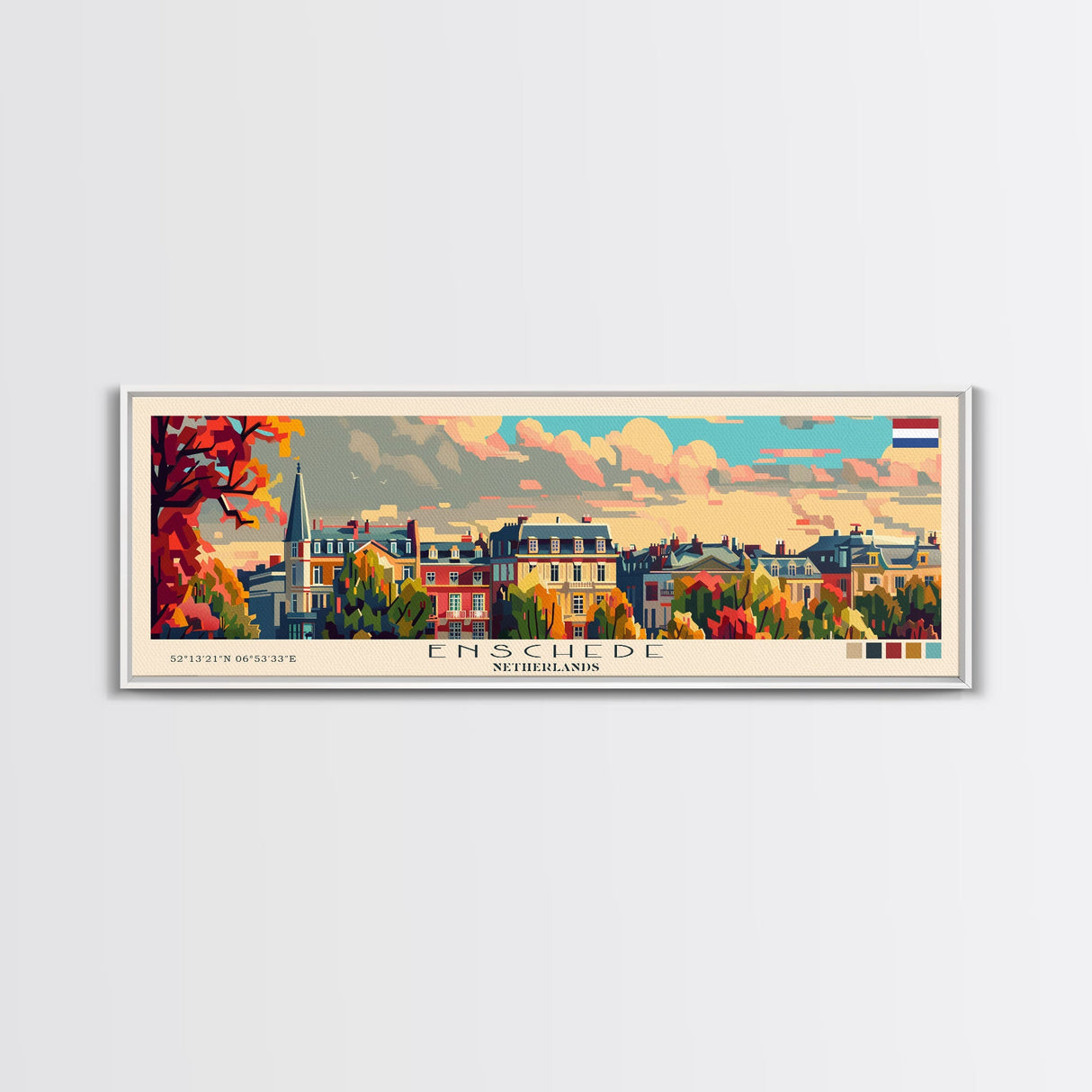 Enschede Netherlands Wall Art, Panoramic Travel Poster, Panoramic Framed Canvas Print, City Wall Art, Wall Hanging Home Decor, Travel Art