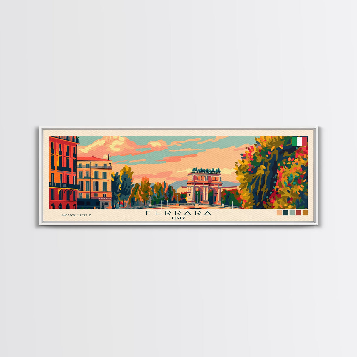 Ferrara Italy Travel Art, City Art, Framed Canvas Print or Metal Wall Art, Europe Travel Poster, Panoramic Wall Art, Extra Wide Wall Art