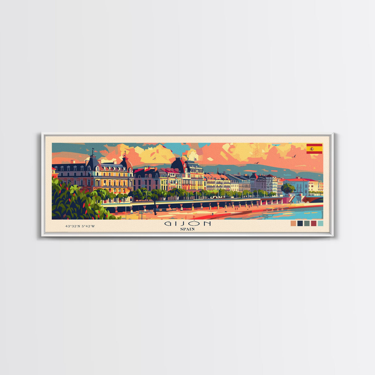 Gijón Spain Travel Print Wall Art, Panoramic City Art, Travel Art, Wall Decor, Vacation Gift, Framed Canvas Print Or Metal Art