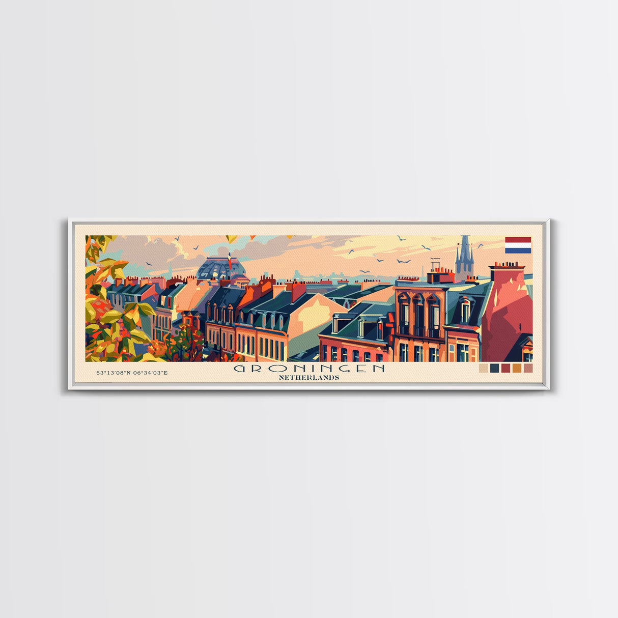 Groningen Netherlands Travel Art, City Art, Framed Canvas Print or Metal Wall Art, Europe Travel Poster, Panoramic Wall Art, Extra Wide Wall Art