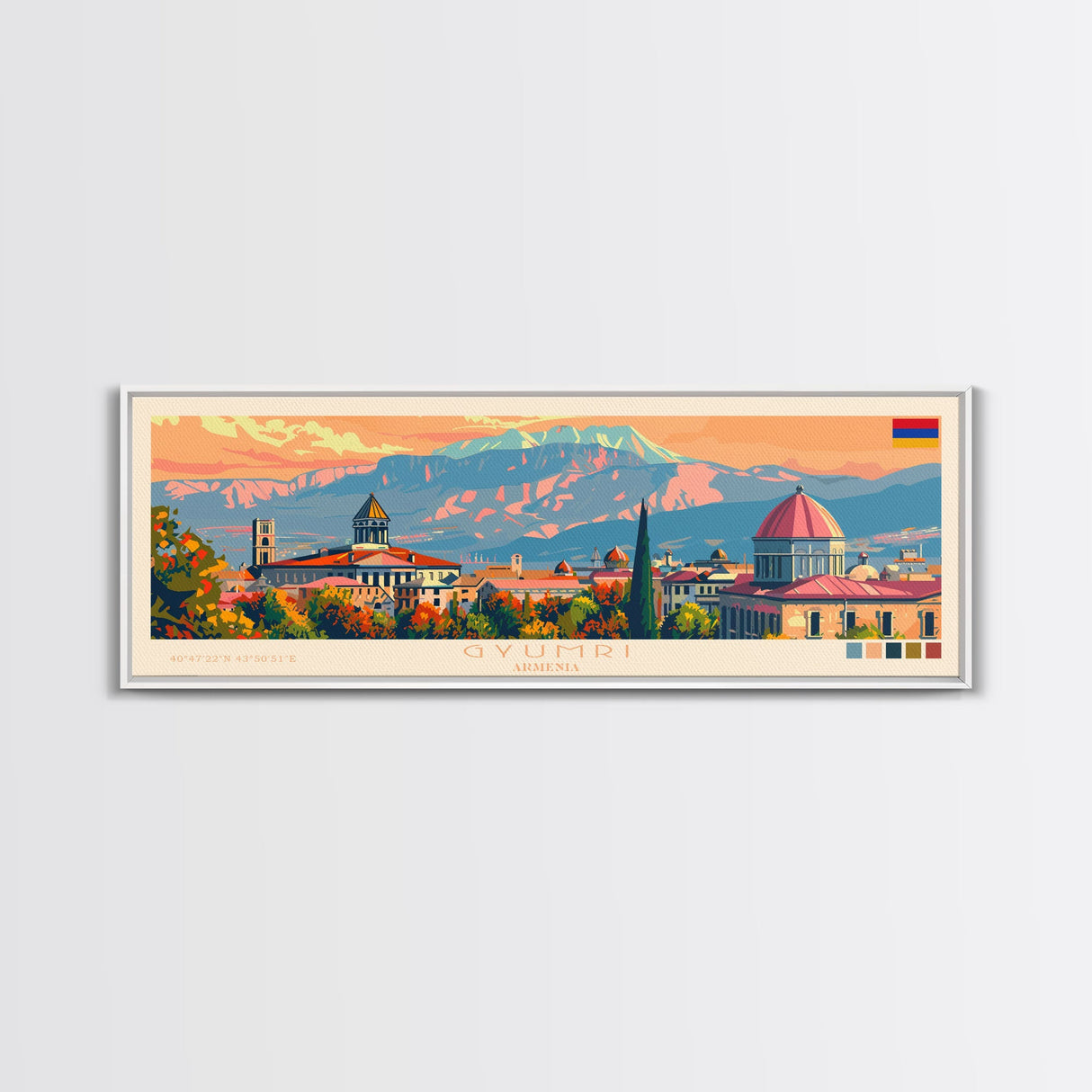 Gyumri Armenia Travel Print Wall Art, Panoramic City Art, Travel Art, Wall Decor, Vacation Gift, Framed Canvas Print Or Metal Art