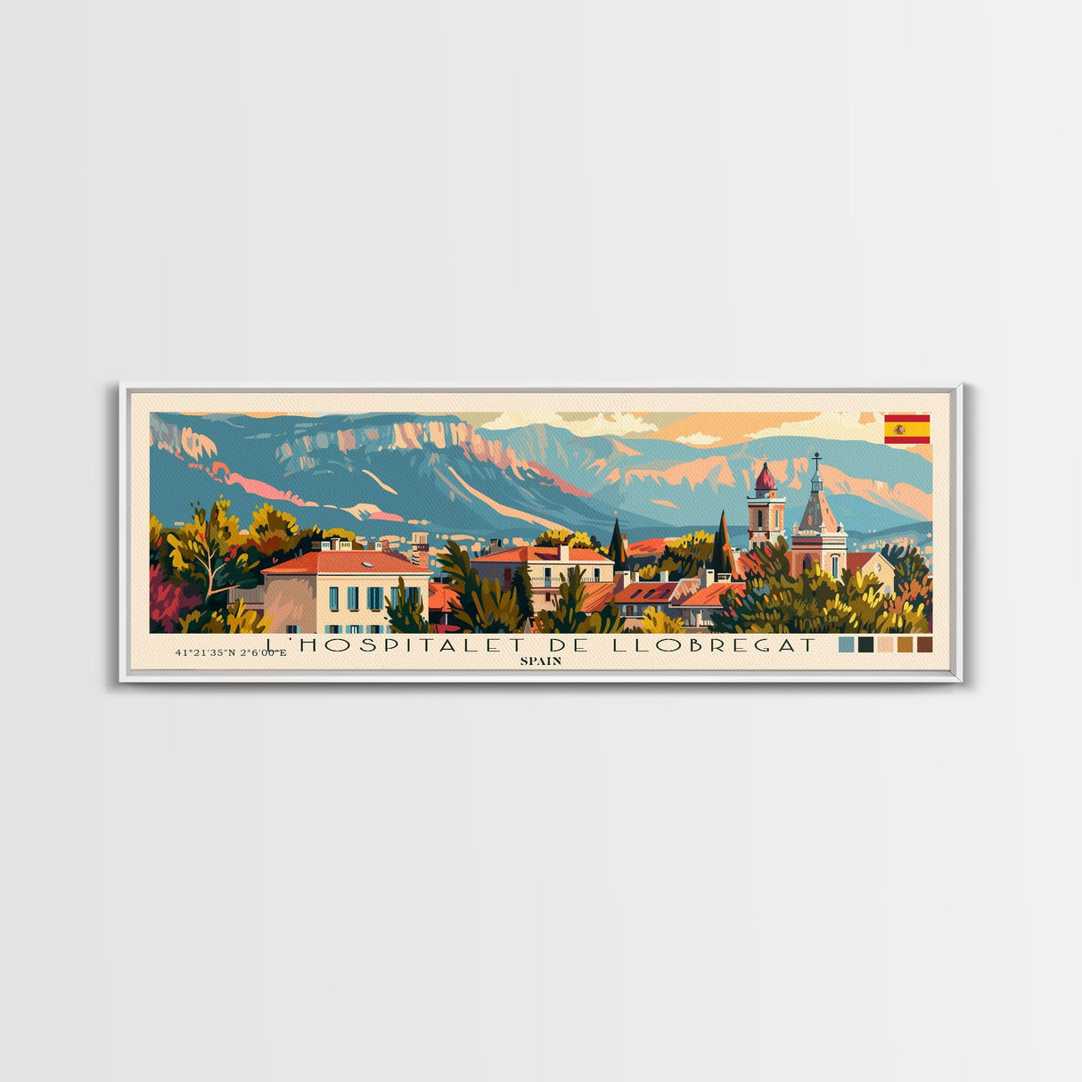 L'Hospitalet-de-Llobregat Spain Travel Print Wall Art, Panoramic City Art, Travel Art, Wall Decor, Vacation Gift, Framed Canvas Print Or Metal Art