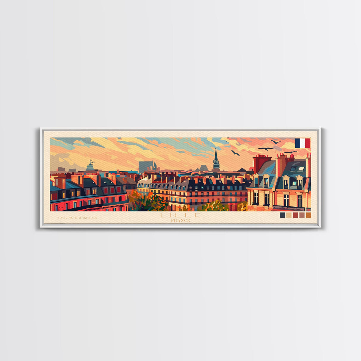 Lille France Wall Art, Panoramic Travel Poster, Panoramic Framed Canvas Print, City Wall Art, Wall Hanging Home Decor, Travel Art