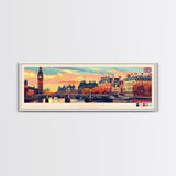 London United Kingdom Panoramic Travel Poster, Framed Canvas Print or Metal Wall Art, Travel Art, Home Decor, Panoramic Painting, Midcentury Art