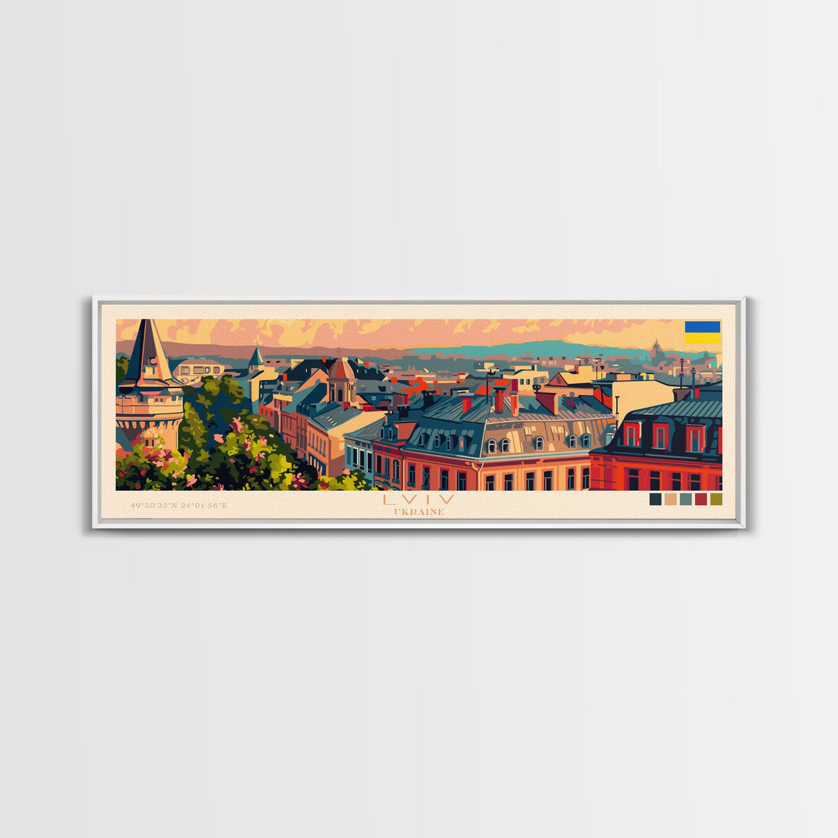 Lviv Ukraine Wall Art, Panoramic Travel Poster, Panoramic Framed Canvas Print, City Wall Art, Wall Hanging Home Decor, Travel Art