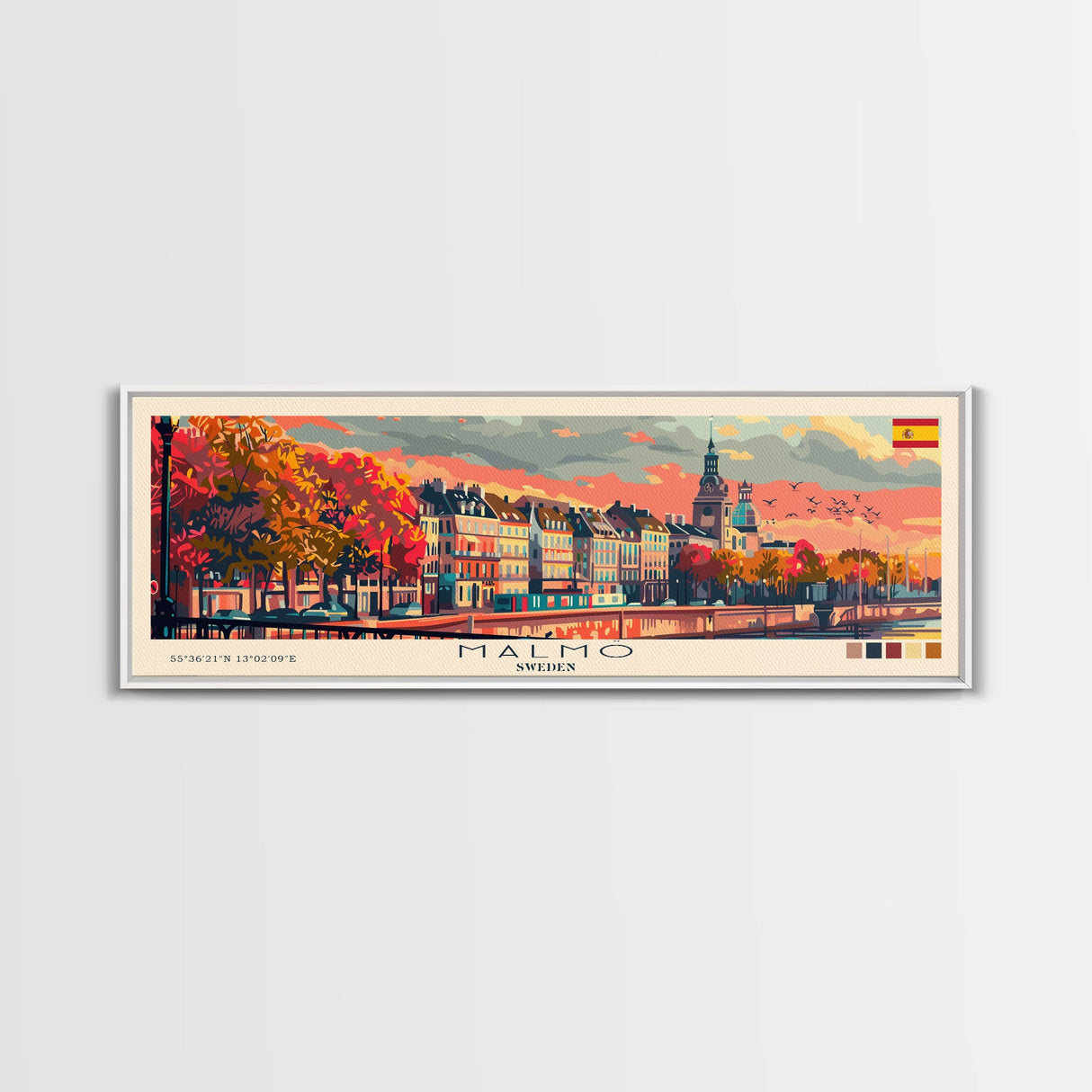 Malmo Sweden Travel Art, City Art, Framed Canvas Print or Metal Wall Art, Europe Travel Poster, Panoramic Wall Art, Extra Wide Wall Art