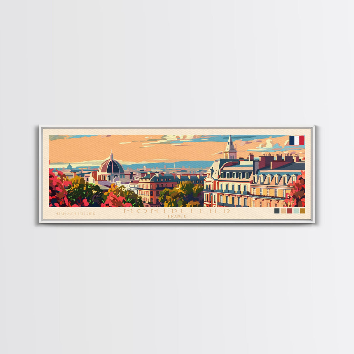 Montpellier France Wall Art, Panoramic Travel Poster, Panoramic Framed Canvas Print, City Wall Art, Wall Hanging Home Decor, Travel Art