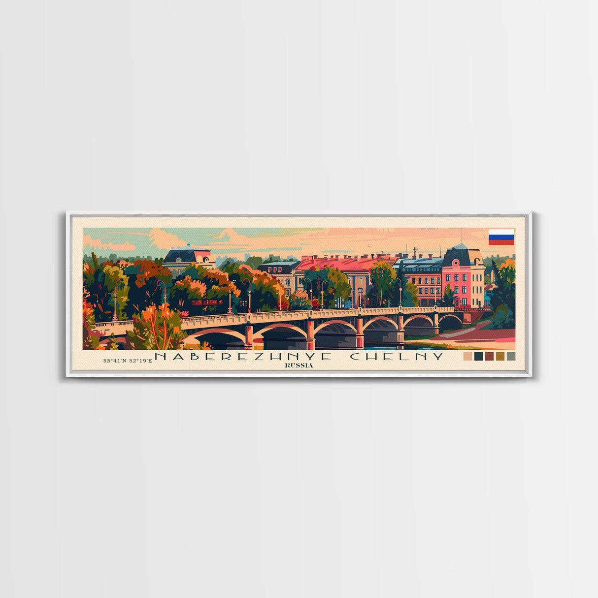 Naberezhnye Russia Travel Art, City Art, Framed Canvas Print or Metal Wall Art, Europe Travel Poster, Panoramic Wall Art, Extra Wide Wall Art