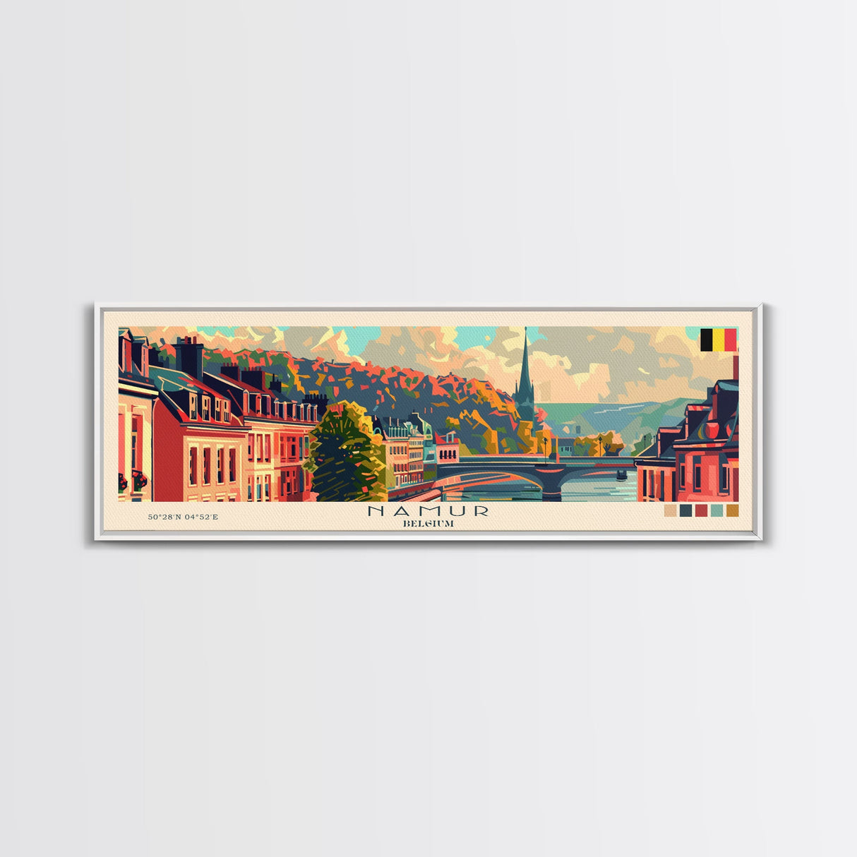 Namur Belgium Wall Art, Panoramic Travel Poster, Panoramic Framed Canvas Print, City Wall Art, Wall Hanging Home Decor, Travel Art