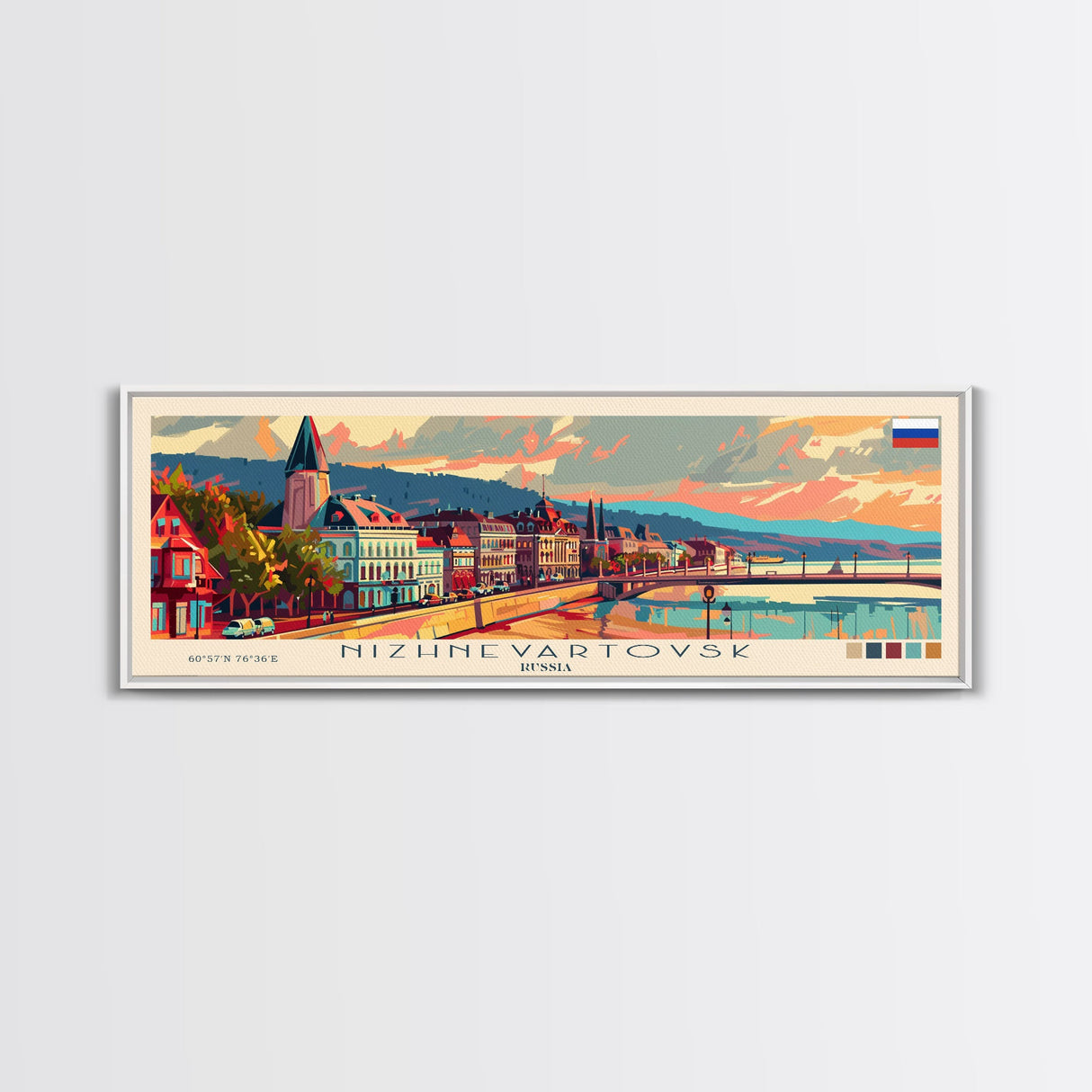 Nizhnevartovsk Russia Travel Art, City Art, Framed Canvas Print or Metal Wall Art, Europe Travel Poster, Panoramic Wall Art, Extra Wide Wall Art