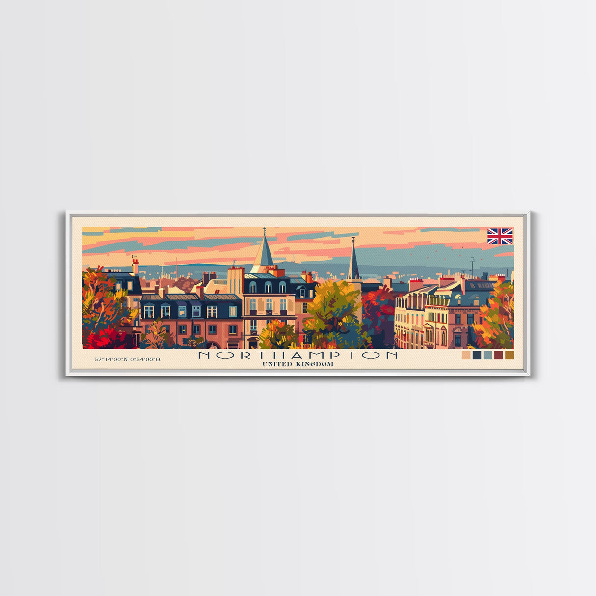 Northampton United Kingdom Travel Art, City Art, Framed Canvas Print or Metal Wall Art, Europe Travel Poster, Panoramic Wall Art, Extra Wide Wall Art