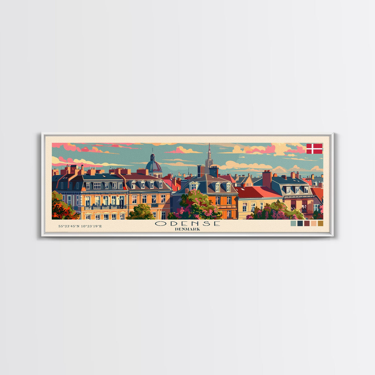 Odense Denmark Wall Art, Panoramic Travel Poster, Panoramic Framed Canvas Print, City Wall Art, Wall Hanging Home Decor, Travel Art