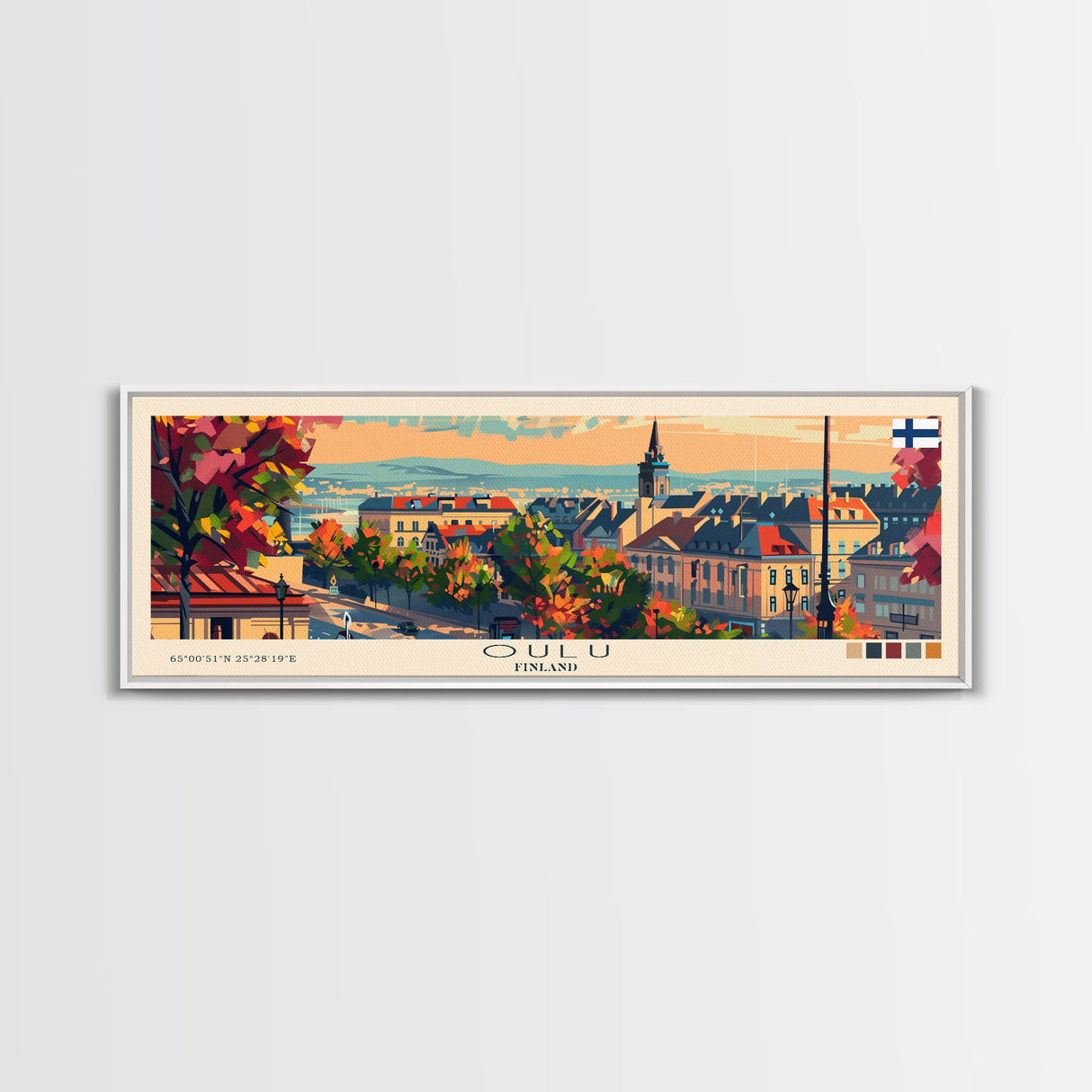 Oulu Finland Travel Print Wall Art, Panoramic City Art, Travel Art, Wall Decor, Vacation Gift, Framed Canvas Print Or Metal Art