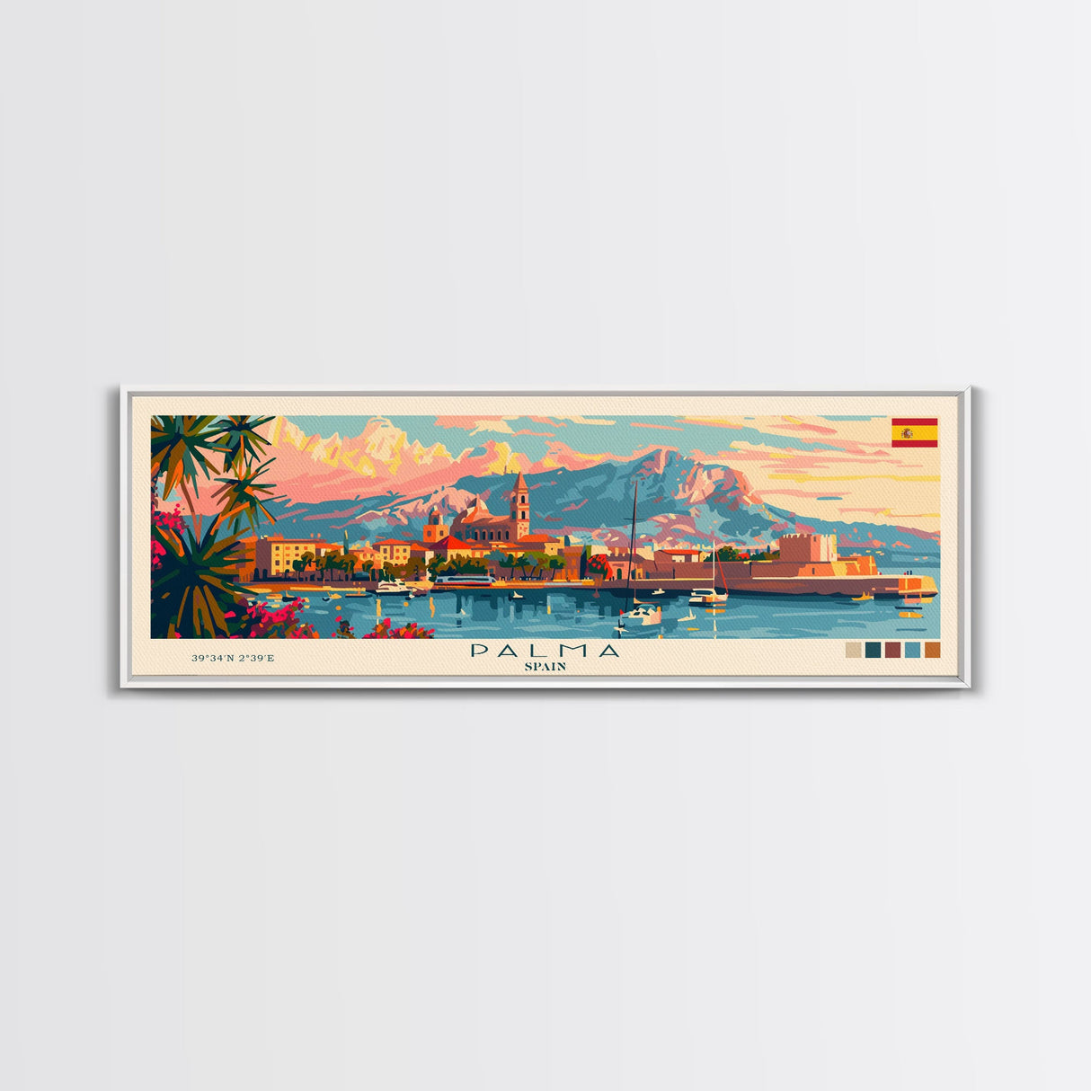 Palma Spain Travel Art, City Art, Framed Canvas Print or Metal Wall Art, Europe Travel Poster, Panoramic Wall Art, Extra Wide Wall Art