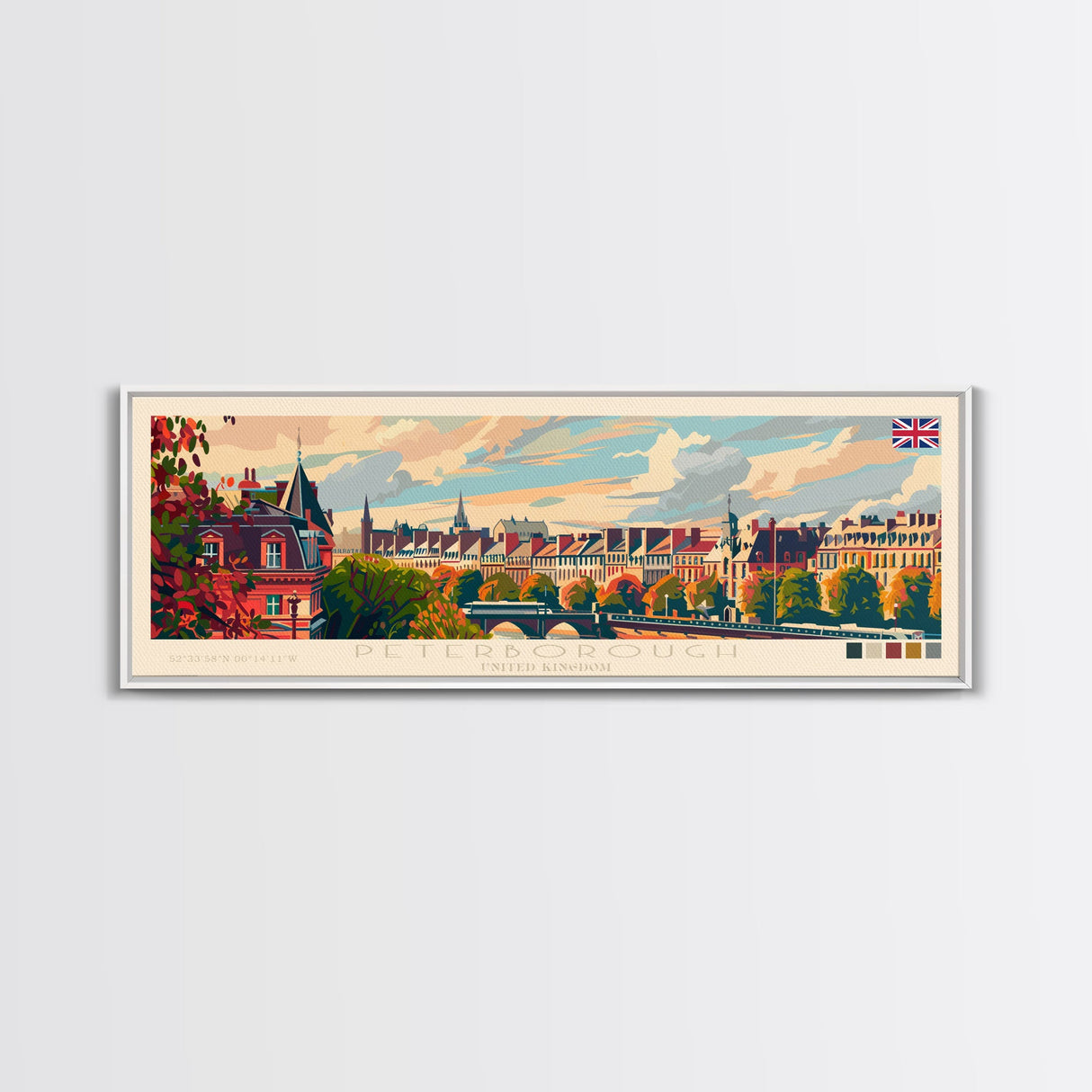 Peterborough United Kingdom Wall Art, Panoramic Travel Poster, Panoramic Framed Canvas Print, City Wall Art, Wall Hanging Home Decor, Travel Art