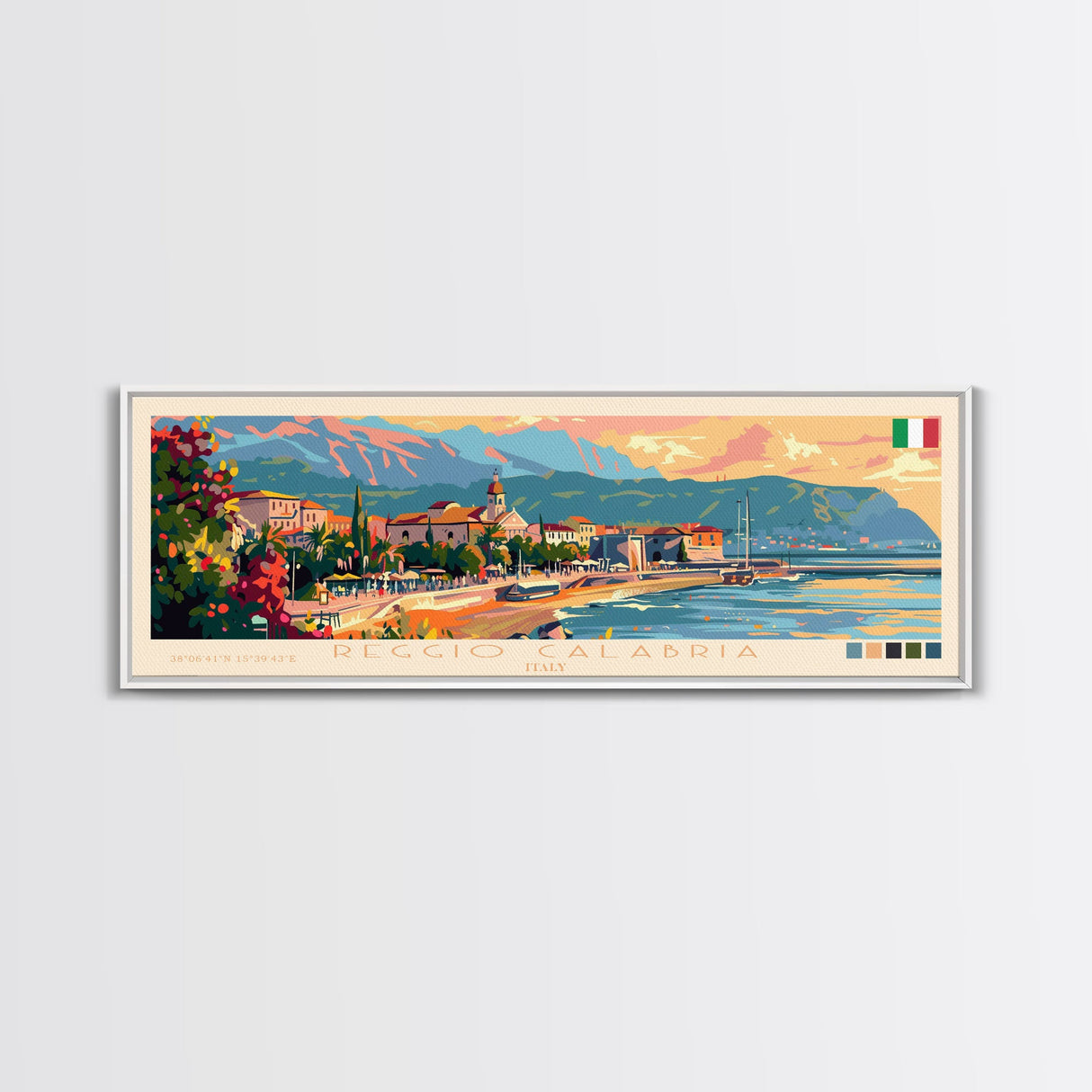 Reggio Calabria Wall Art, Panoramic Travel Poster, Panoramic Framed Canvas Print, City Wall Art, Wall Hanging Home Decor, Travel Art