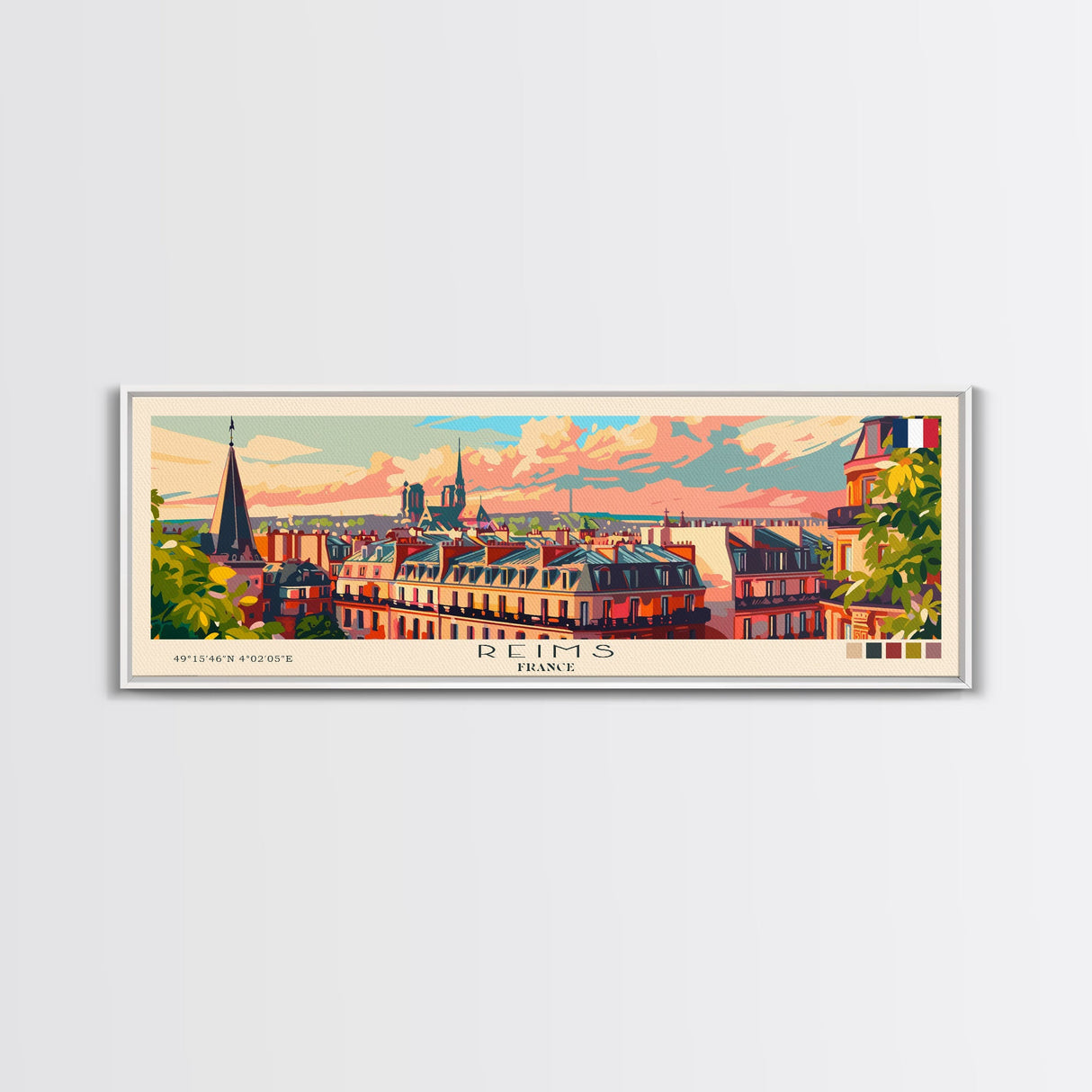 Reims France Travel Art, City Art, Framed Canvas Print or Metal Wall Art, Europe Travel Poster, Panoramic Wall Art, Extra Wide Wall Art