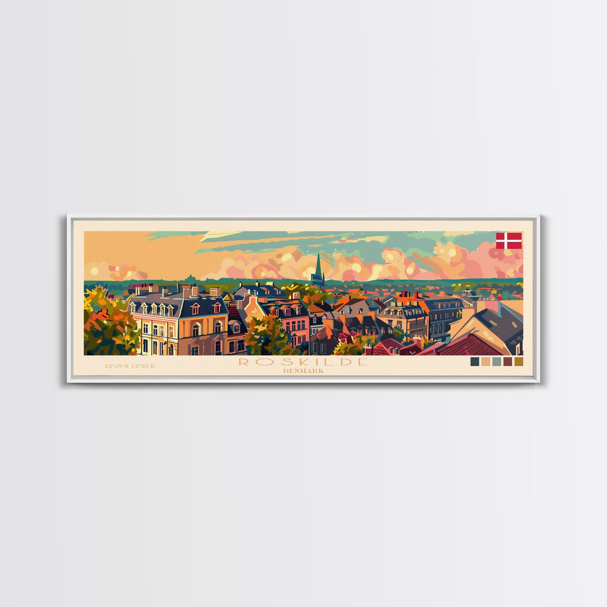 Roskilde Denmark Travel Art, City Art, Framed Canvas Print or Metal Wall Art, Europe Travel Poster, Panoramic Wall Art, Extra Wide Wall Art