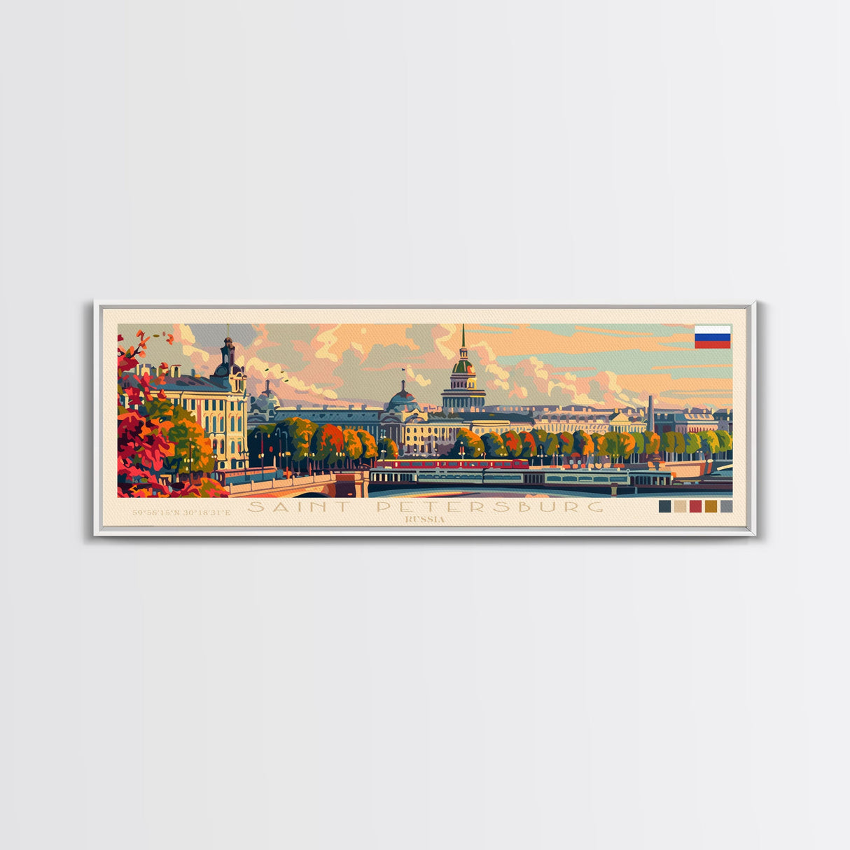 Saint Petersburg Russia Wall Art, Panoramic Travel Poster, Panoramic Framed Canvas Print, City Wall Art, Wall Hanging Home Decor, Travel Art