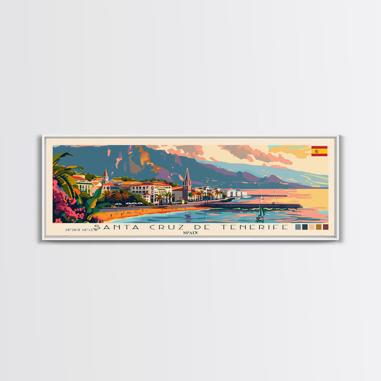 Santa Cruz Tenerife Spain Wall Art, Panoramic Travel Poster, Panoramic Framed Canvas Print, City Wall Art, Wall Hanging Home Decor, Travel Art