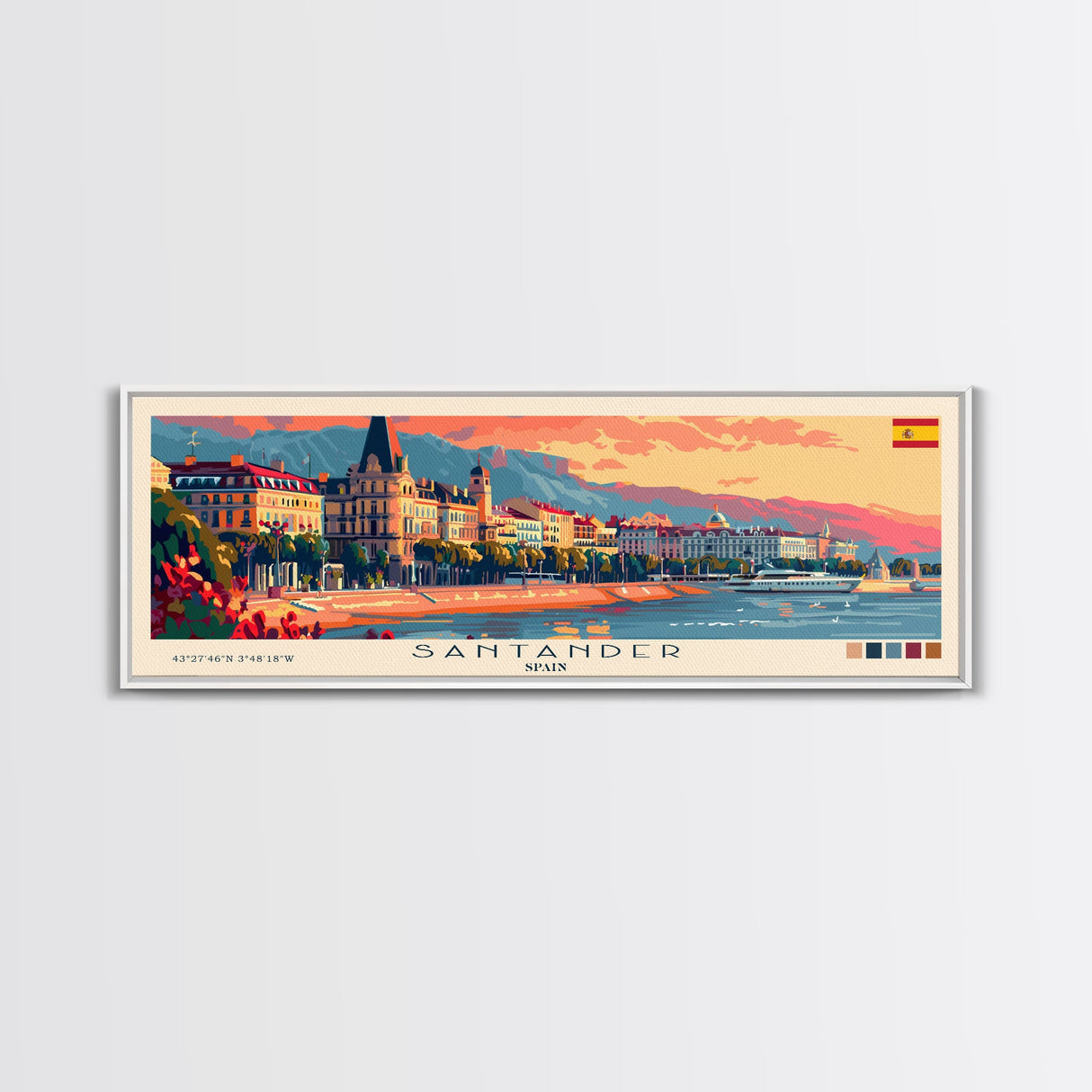 Santander Spain Travel Print Wall Art, Panoramic City Art, Travel Art, Wall Decor, Vacation Gift, Framed Canvas Print Or Metal Art