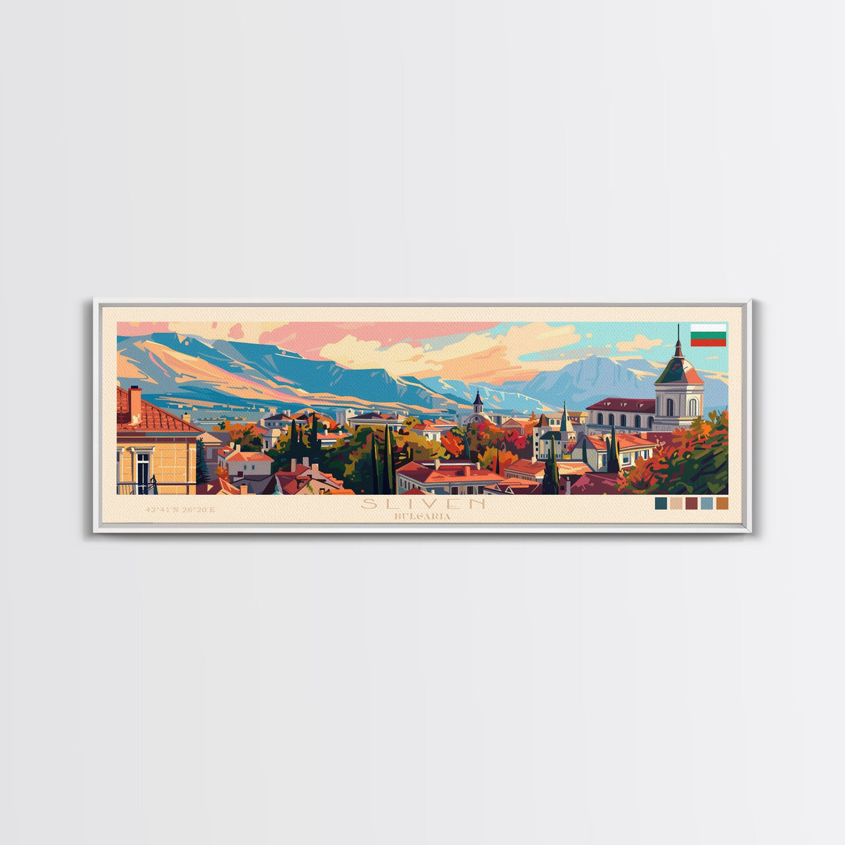 Sliven Bulgaria Wall Art, Panoramic Travel Poster, Panoramic Framed Canvas Print, City Wall Art, Wall Hanging Home Decor, Travel Art