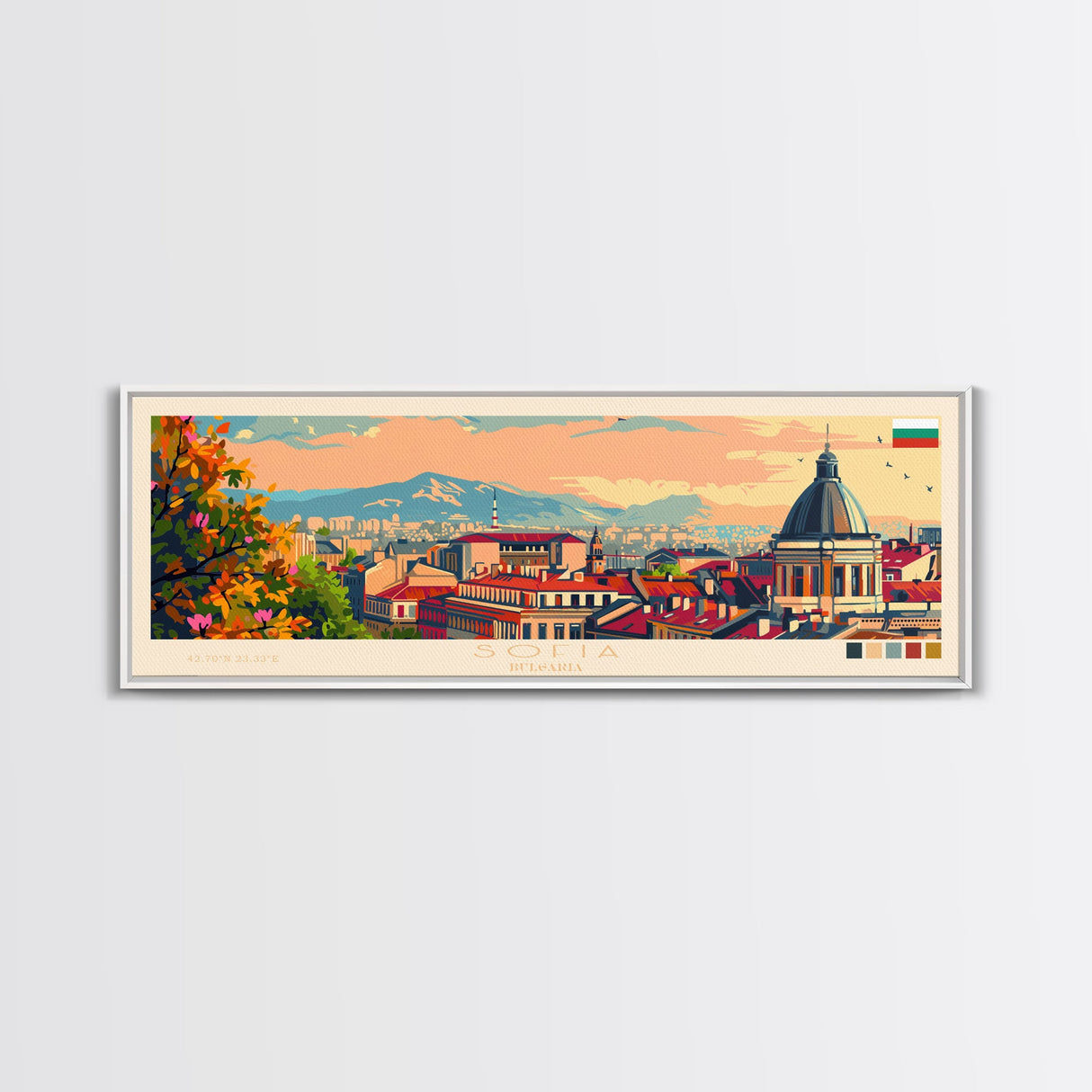 Sofia Bulgaria  Wall Art, Panoramic Travel Poster, Panoramic Framed Canvas Print, City Wall Art, Wall Hanging Home Decor, Travel Art