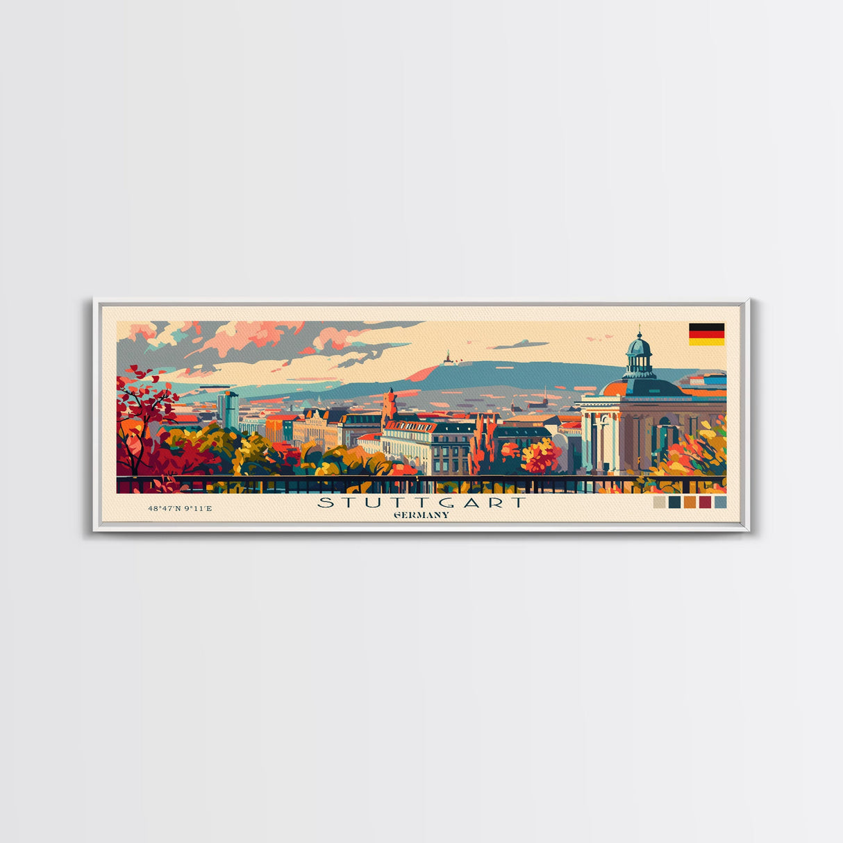 Stuttgart Germany Wall Art, Panoramic Travel Poster, Panoramic Framed Canvas Print, City Wall Art, Wall Hanging Home Decor, Travel Art