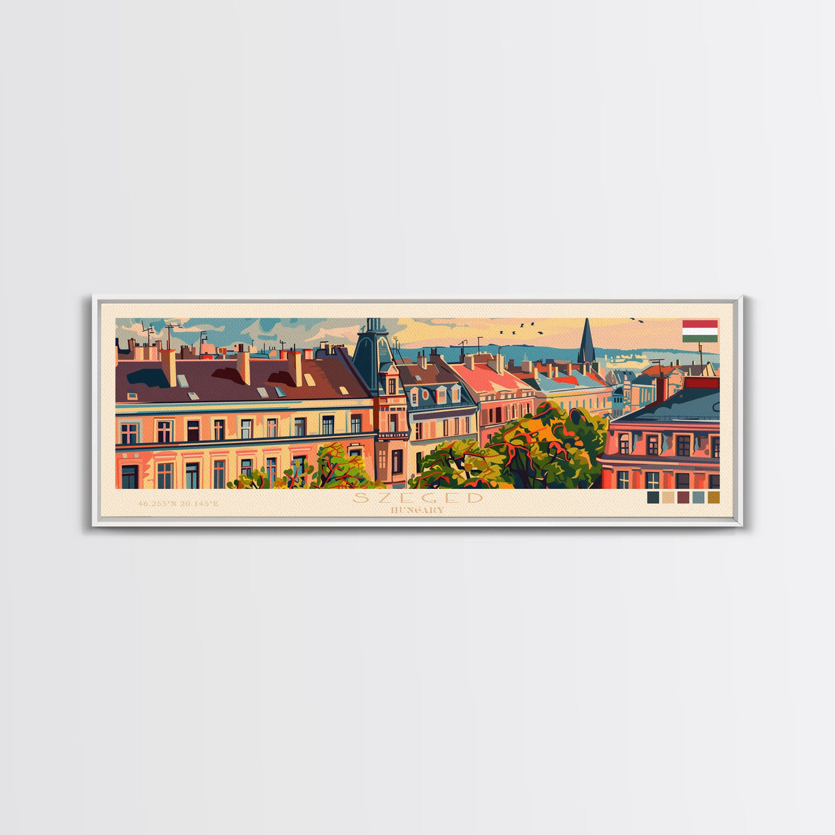 Szeged Hungary Travel Art, City Art, Framed Canvas Print or Metal Wall Art, Europe Travel Poster, Panoramic Wall Art, Extra Wide Wall Art