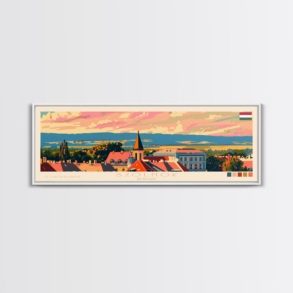 Szolnok Hungary Wall Art, Panoramic Travel Poster, Panoramic Framed Canvas Print, City Wall Art, Wall Hanging Home Decor, Travel Art