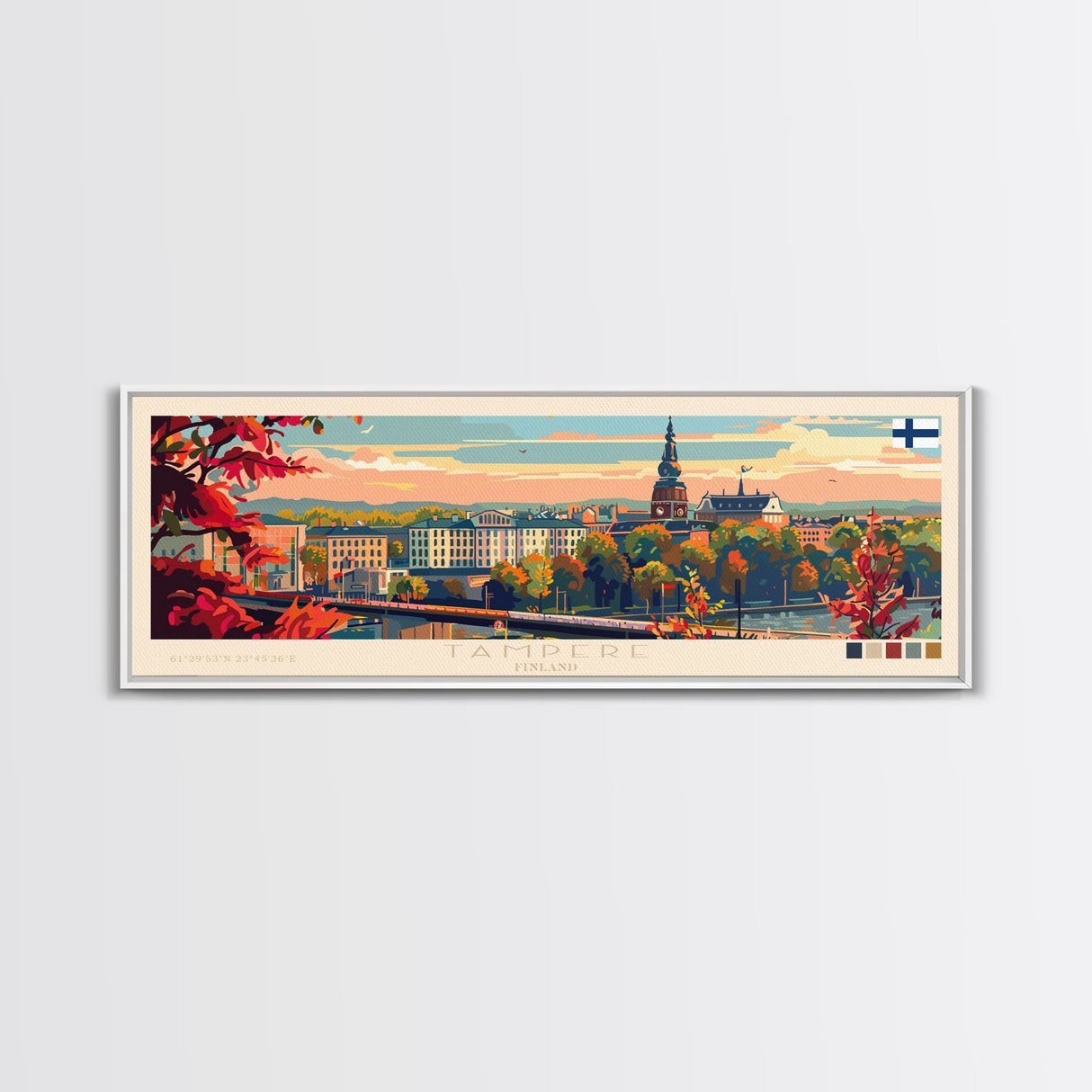 Tampere Finland Travel Print Wall Art, Panoramic City Art, Travel Art, Wall Decor, Vacation Gift, Framed Canvas Print Or Metal Art