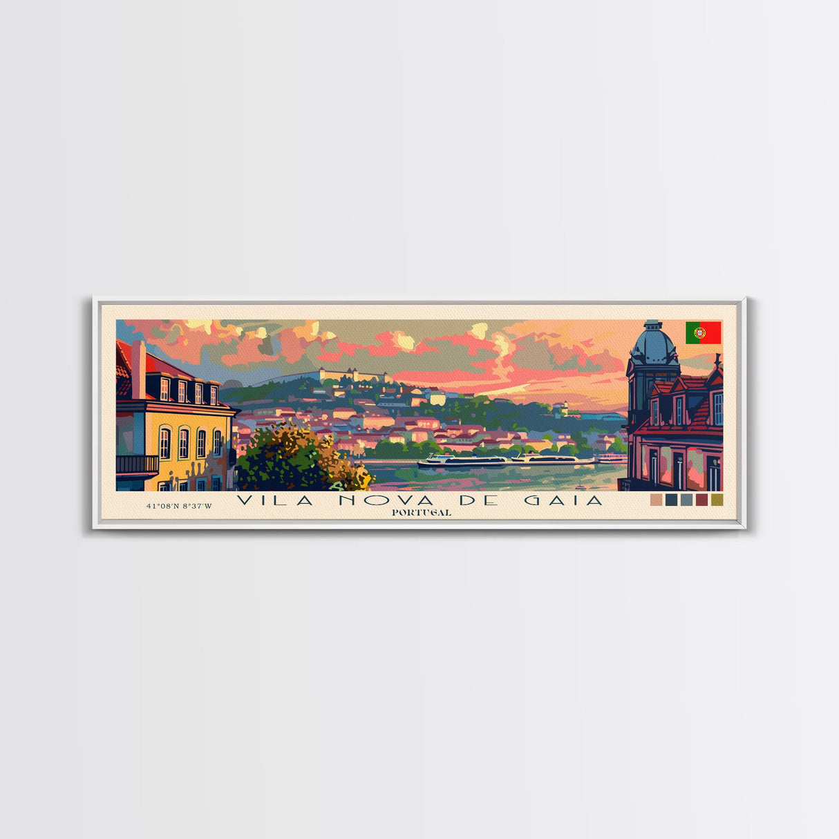 Vila Nova de Gaia Portugal Travel Print Wall Art, Panoramic City Art, Travel Art, Wall Decor, Vacation Gift, Framed Canvas Print Or Metal Art